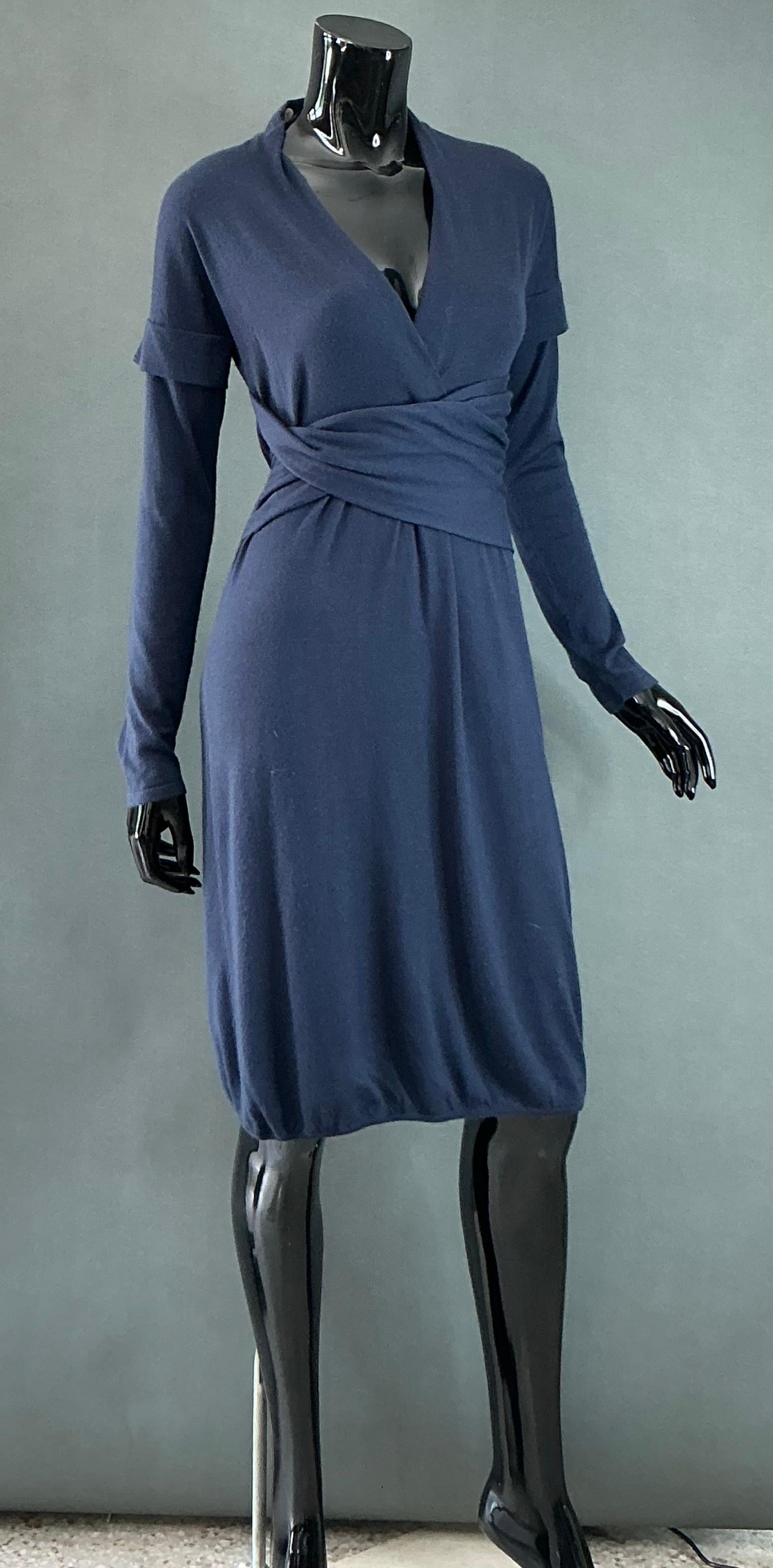 Vintage Brunello Cucinelli Cashmere Navy Dress For Sale 1