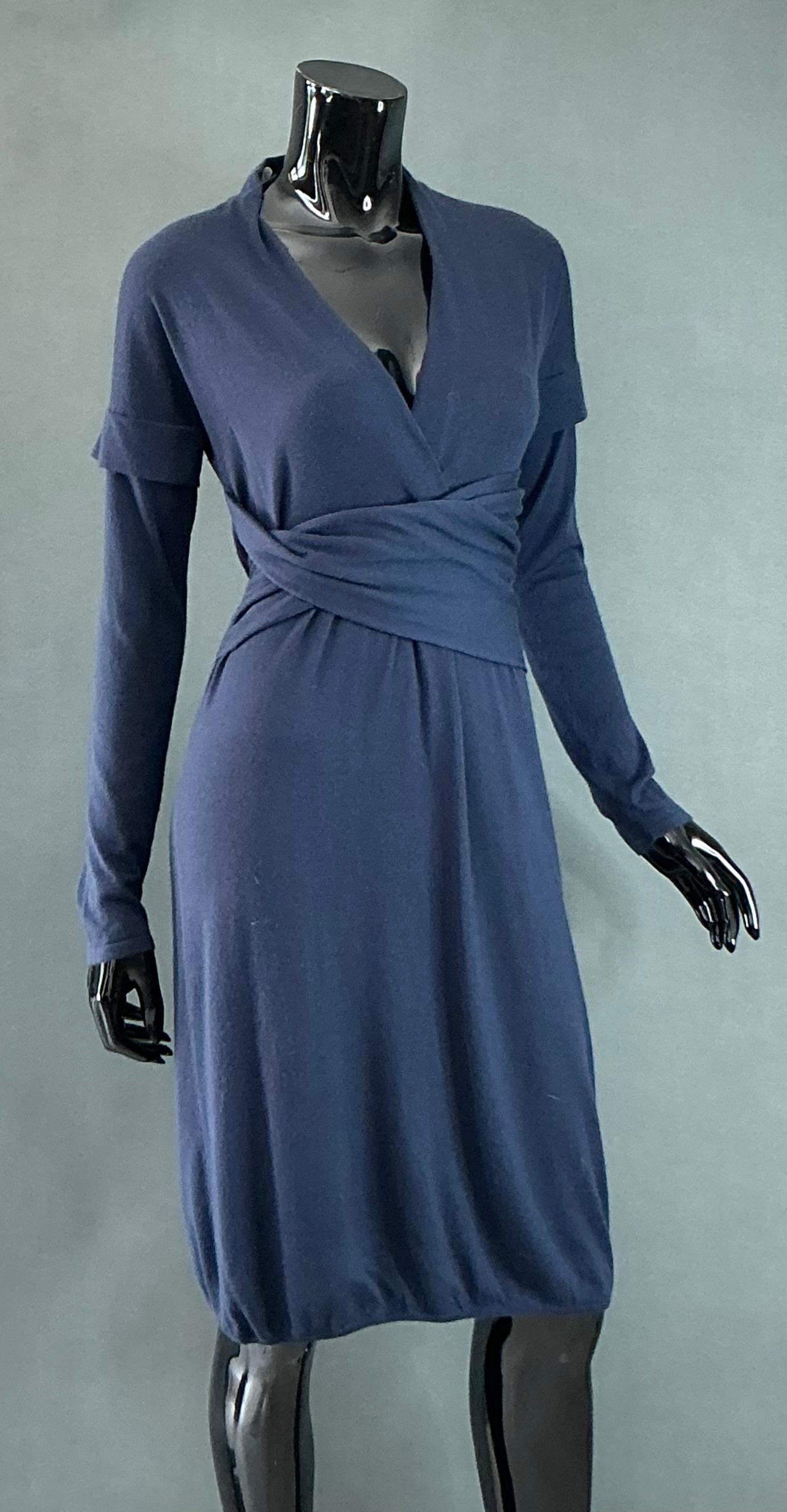 Vintage Brunello Cucinelli Cashmere Navy Dress For Sale 2