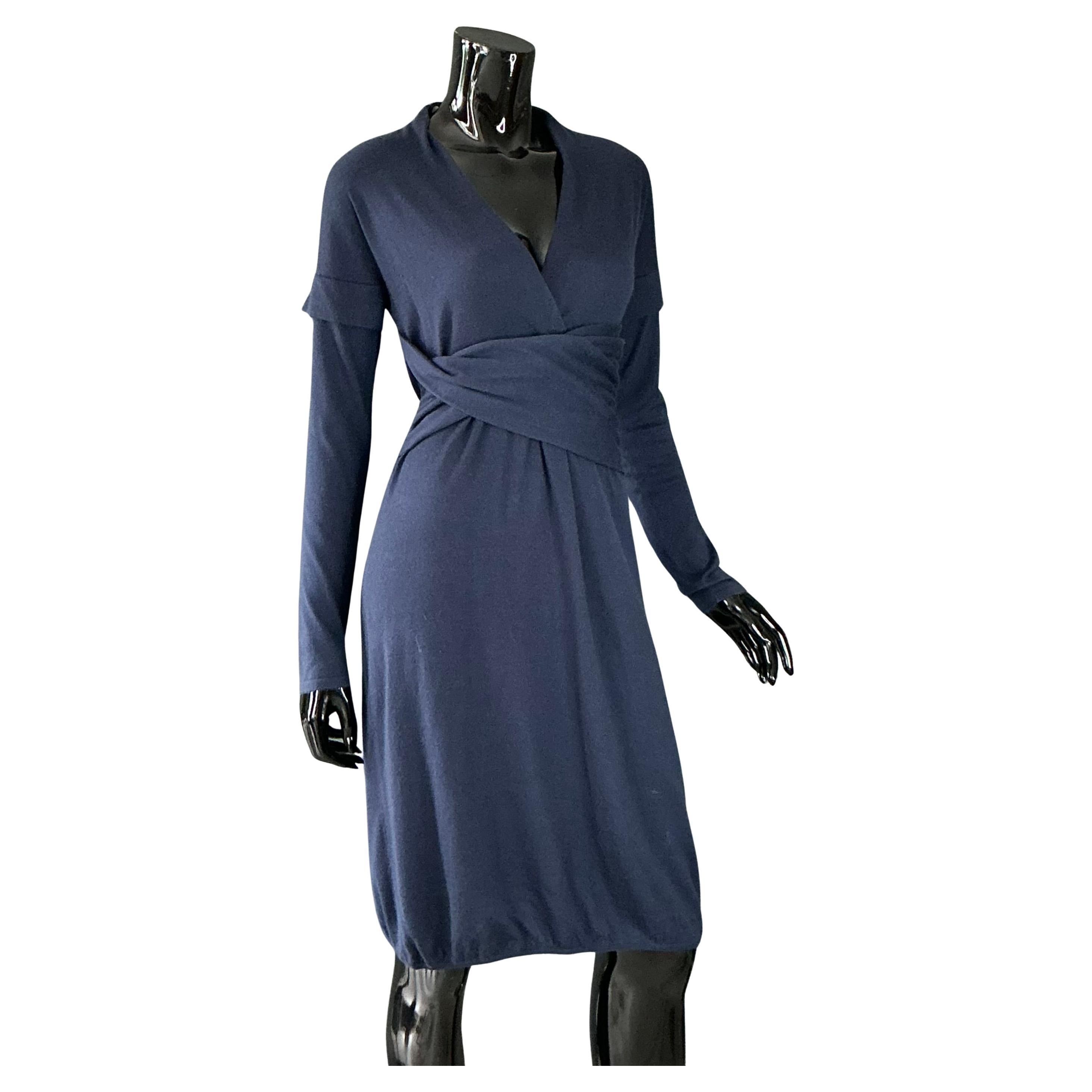 Vintage Brunello Cucinelli Cashmere Navy Dress For Sale