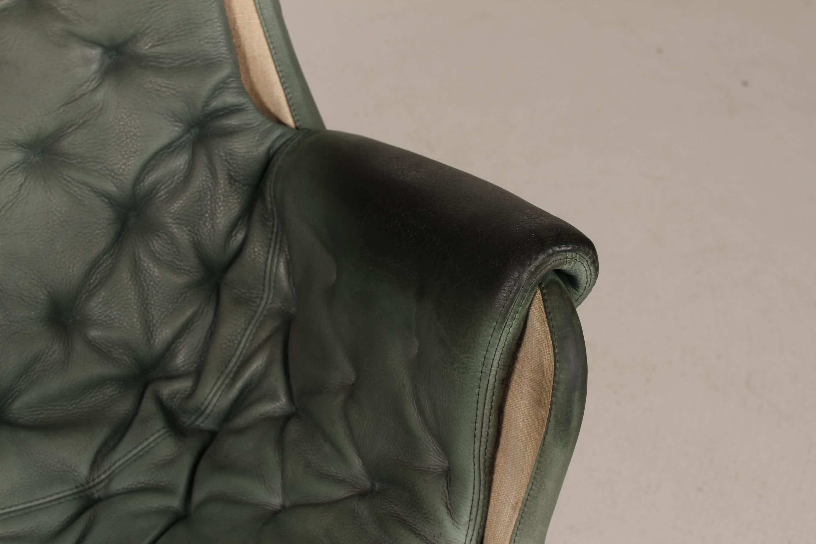 Mid-Century Modern Vintage Bruno Mathsson Jetson Green Leather Lounge Chair Model 69 by Dux Sweden