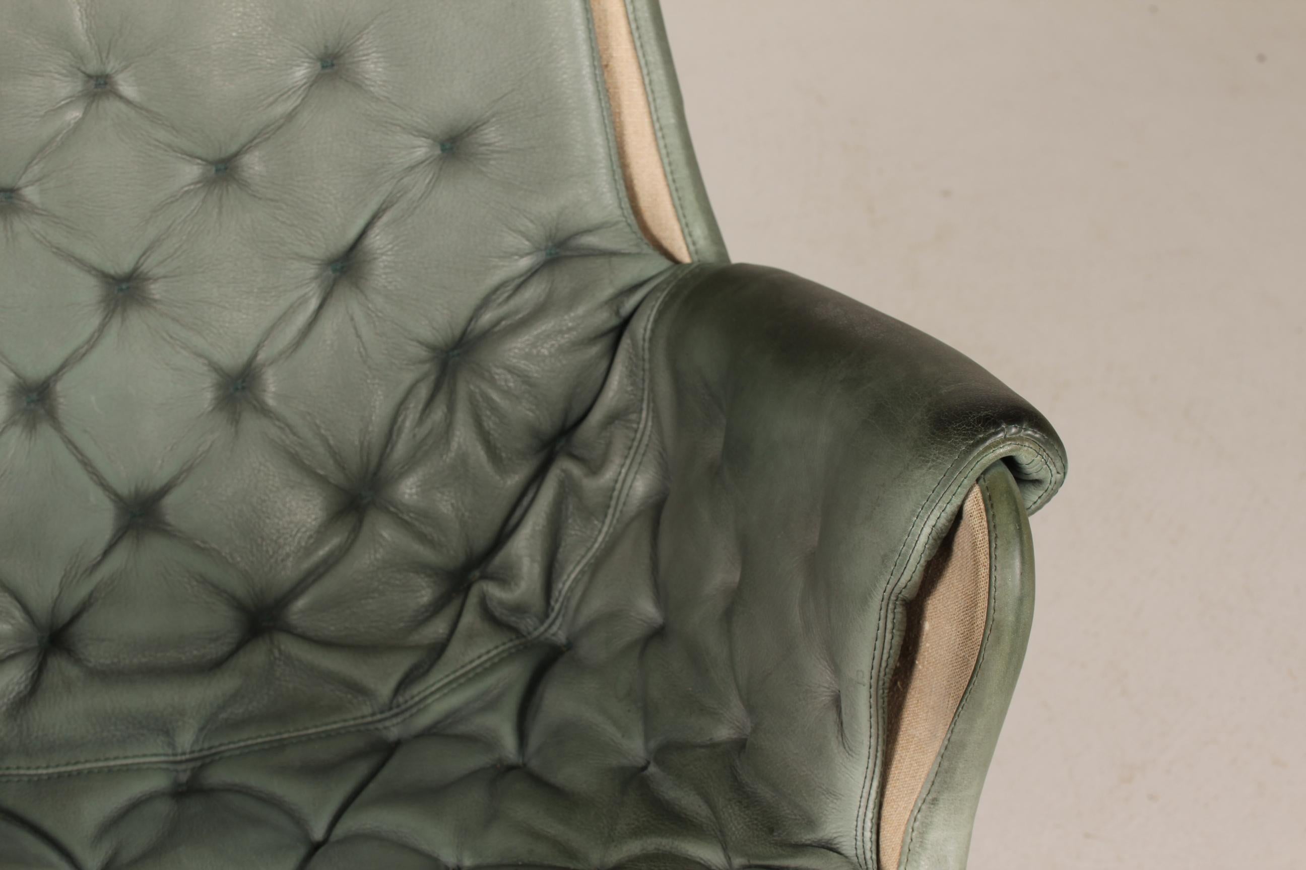 Mid-Century Modern Vintage Bruno Mathsson Jetson Green Leather Lounge Chair Model 69 by DUX, Sweden