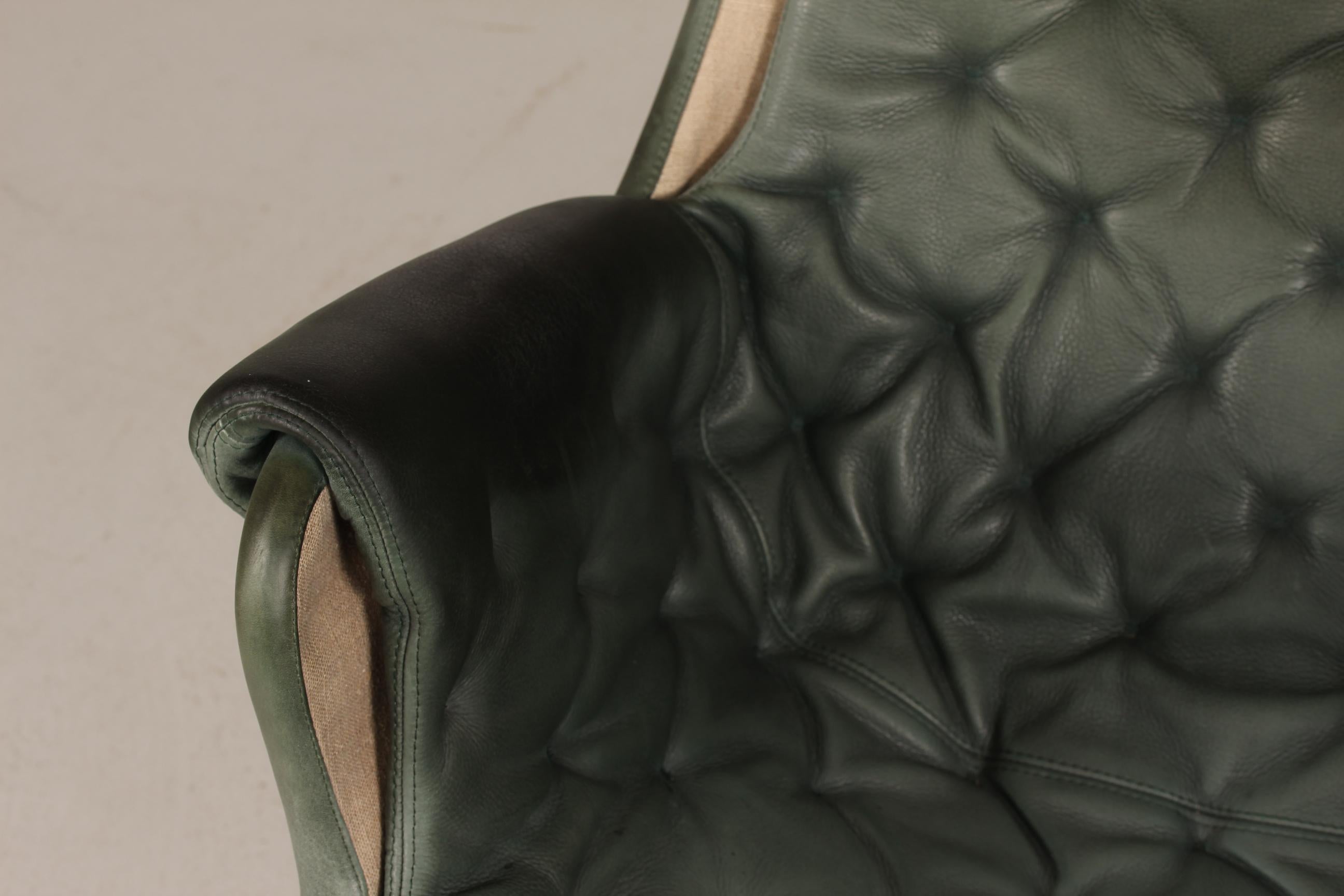 Vintage Bruno Mathsson Jetson Green Leather Lounge Chair Model 69 by Dux Sweden In Good Condition In Aarhus C, DK