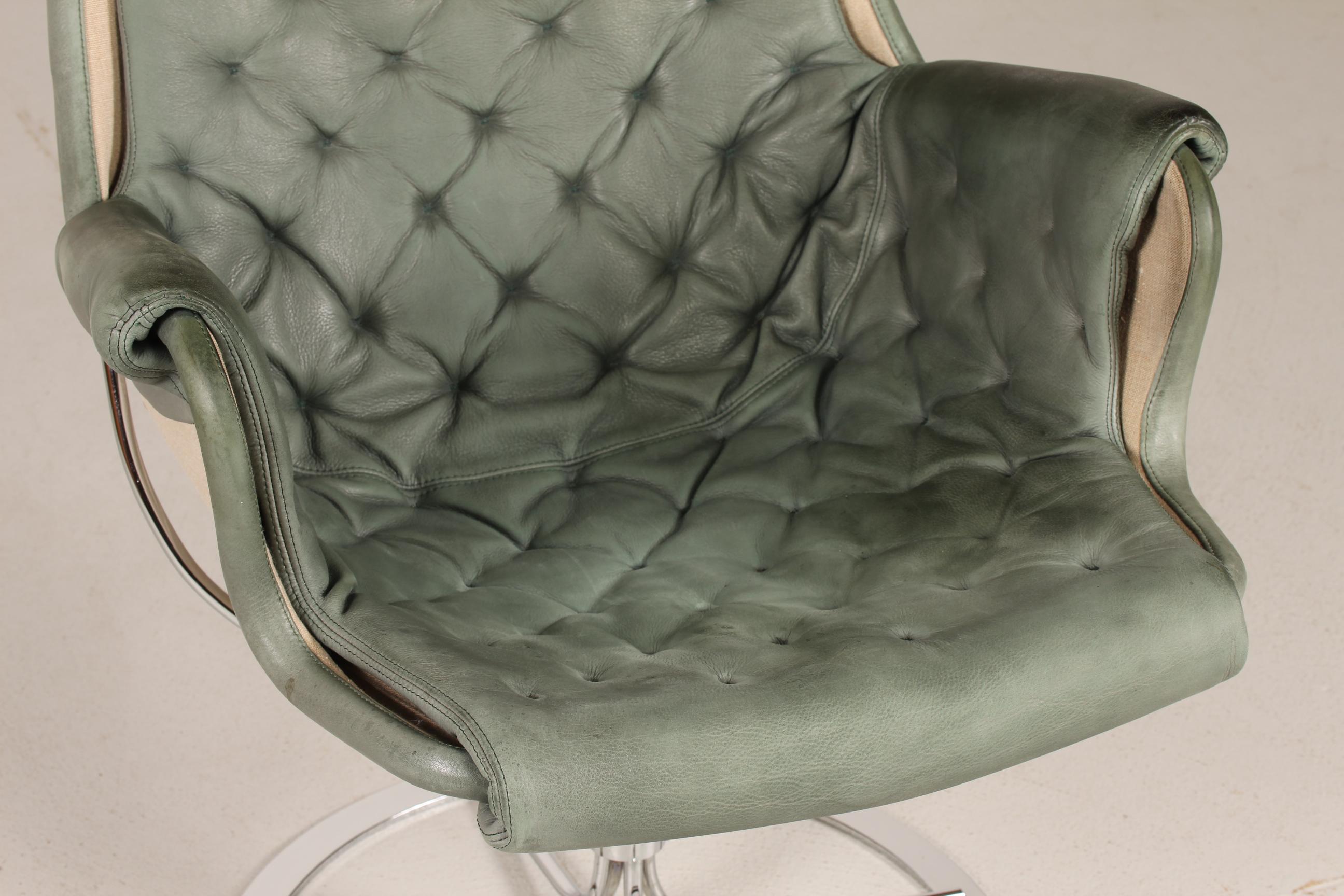 Vintage Bruno Mathsson Jetson Green Leather Lounge Chair Model 69 by DUX, Sweden In Good Condition In Aarhus C, DK