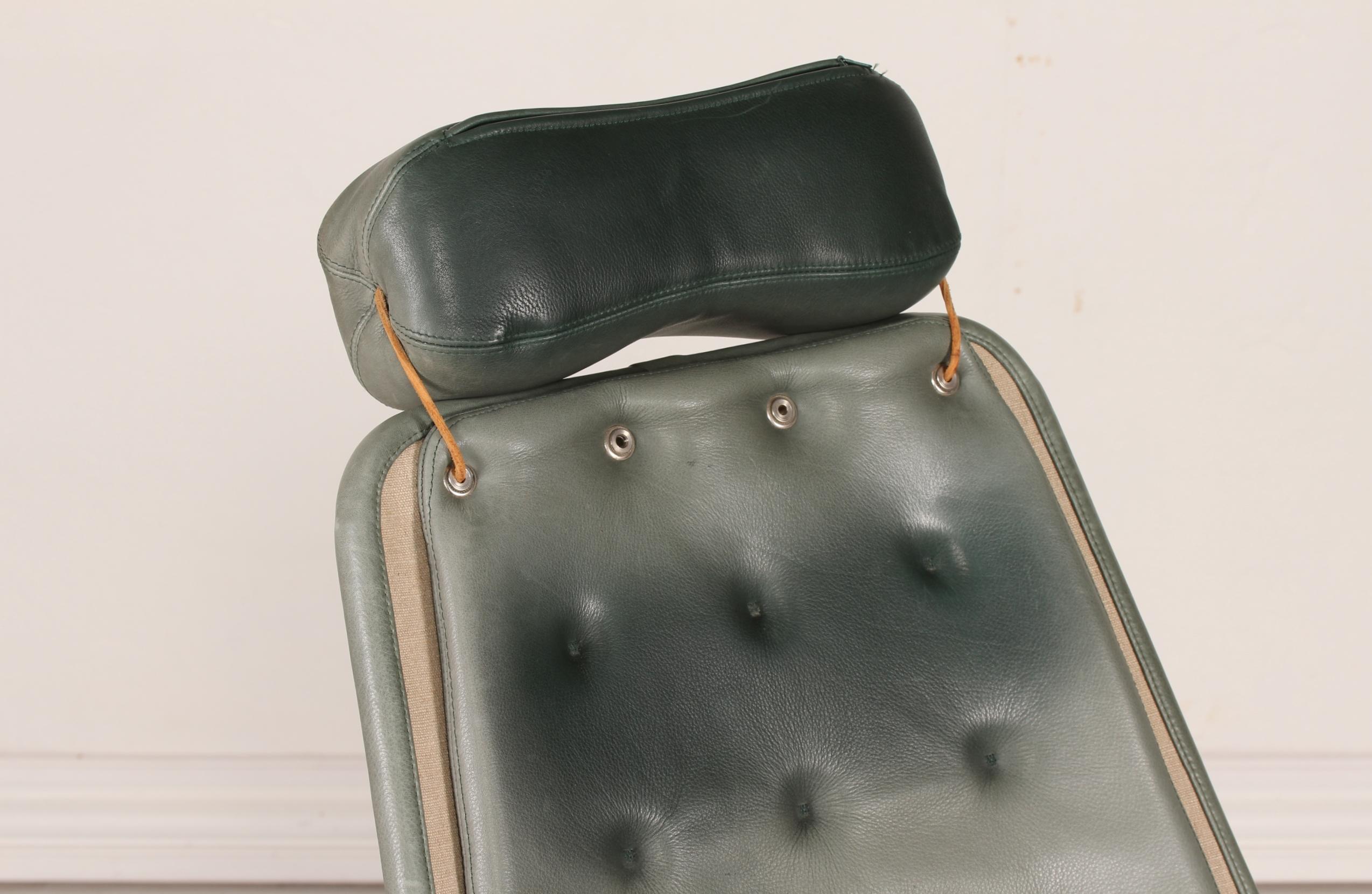 Vintage Bruno Mathsson Jetson Green Leather Lounge Chair Model 69 by DUX, Sweden 2