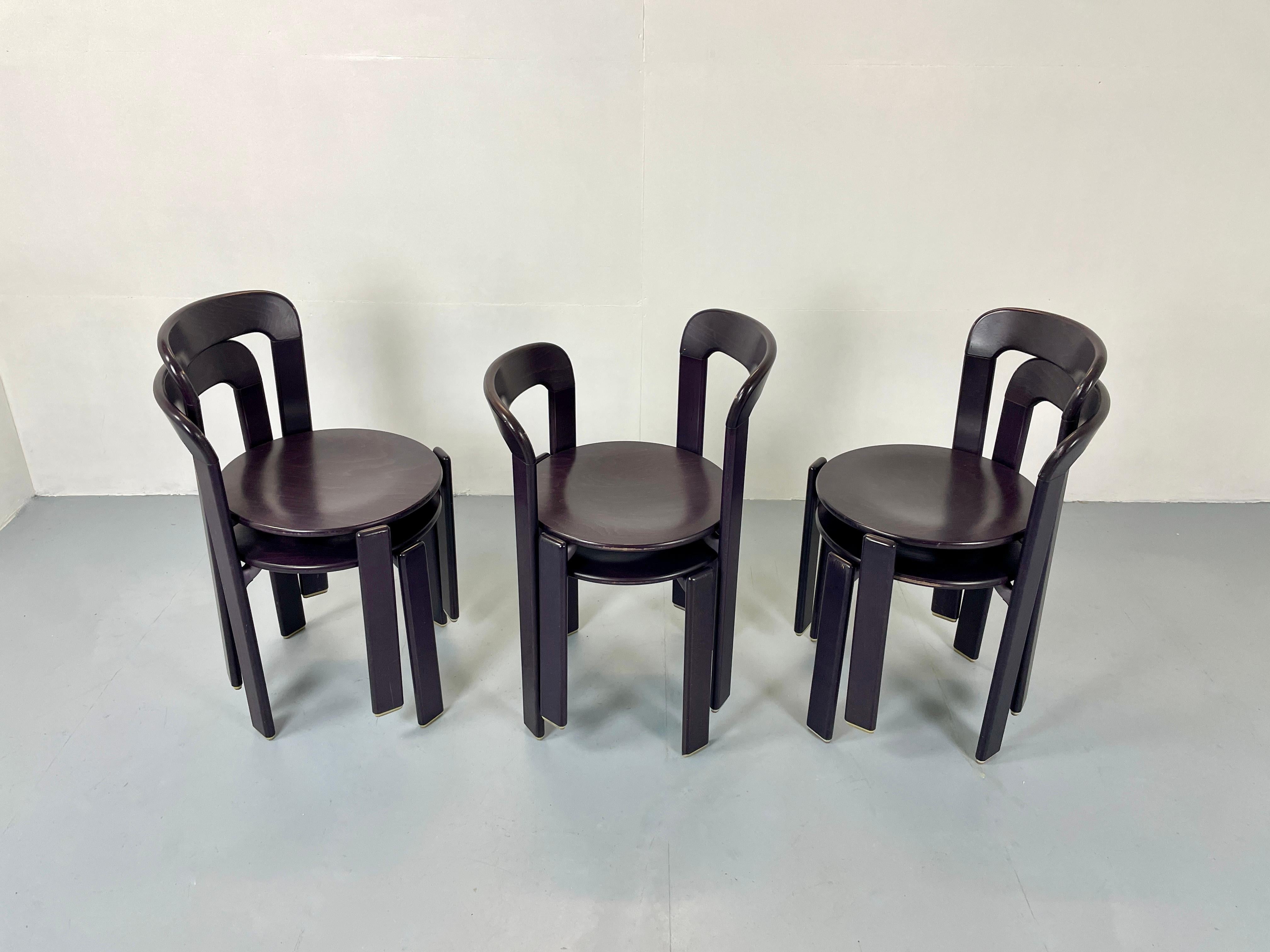Beech Vintage Bruno Rey Chairs by Kusch Co. in Eggplant / Violett, 1970s
