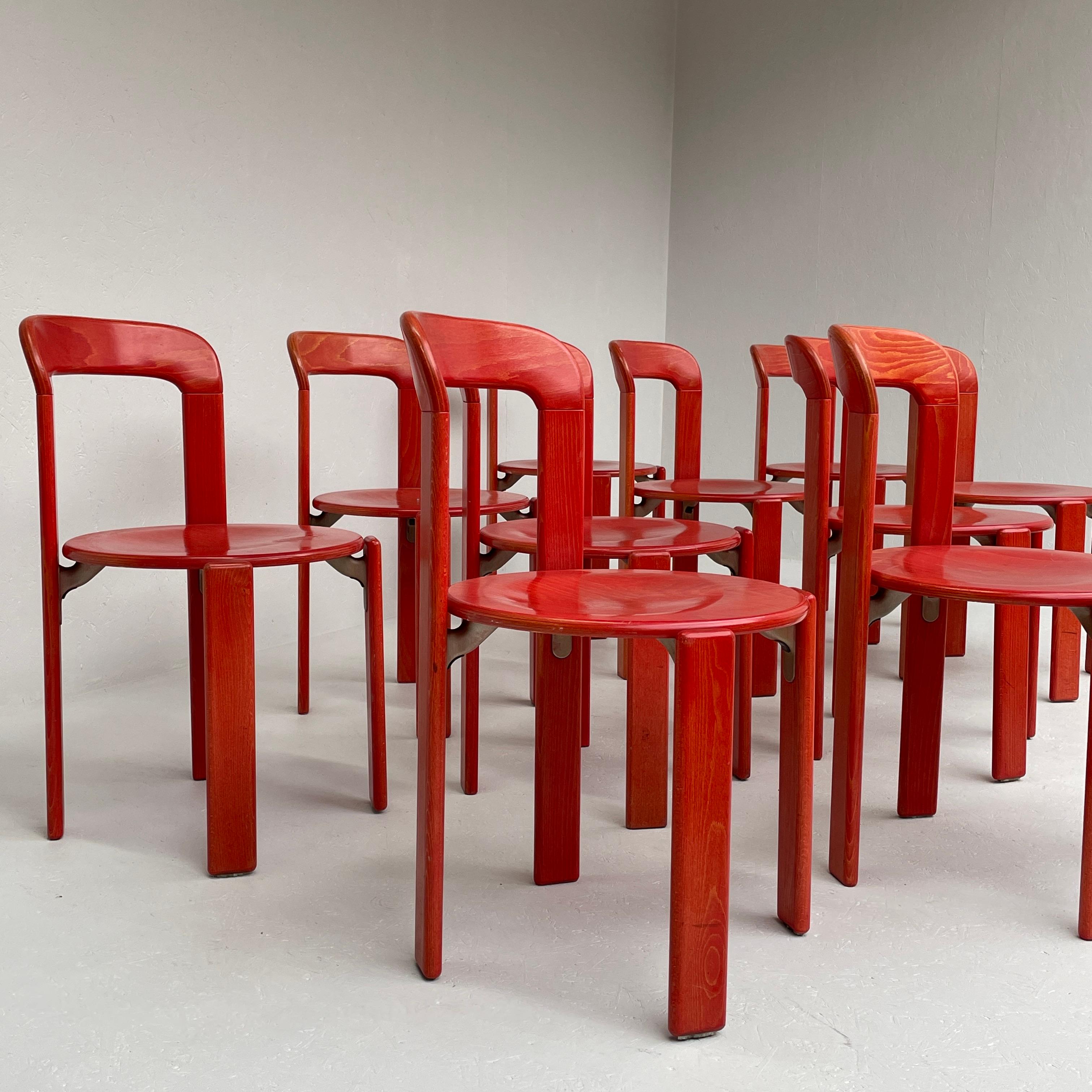 Post-Modern Vintage Bruno Rey Chairs by Kusch Co. in Red, 1970s