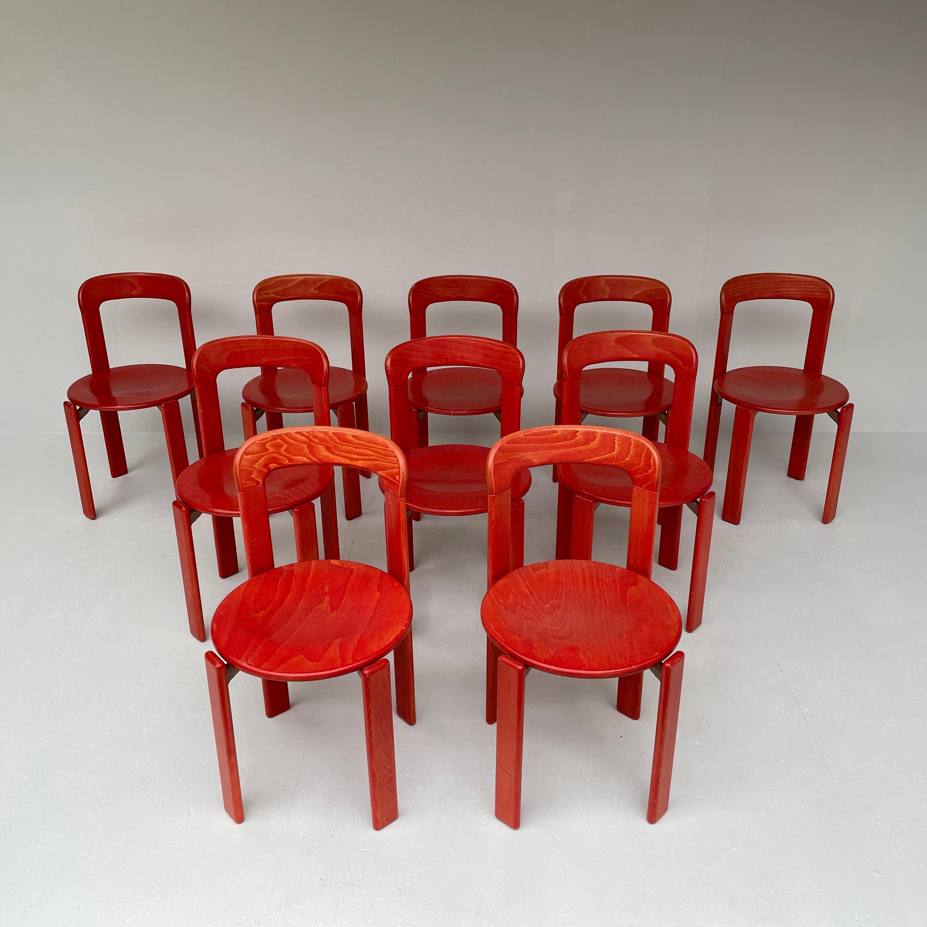 Vintage Bruno Rey Chairs by Kusch Co. in Red, 1970s In Good Condition In Antwerpen, BE