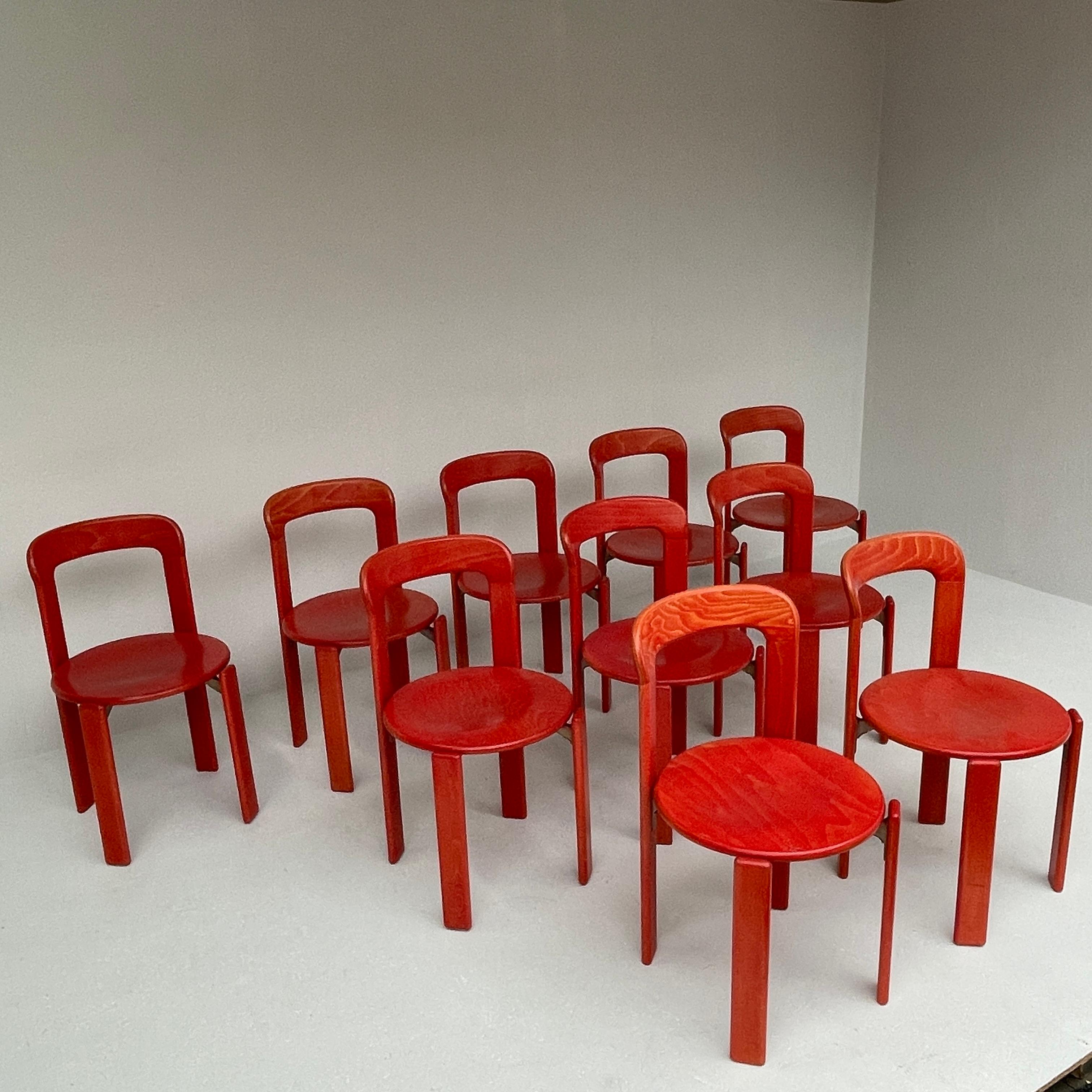 Late 20th Century Vintage Bruno Rey Chairs by Kusch Co. in Red, 1970s