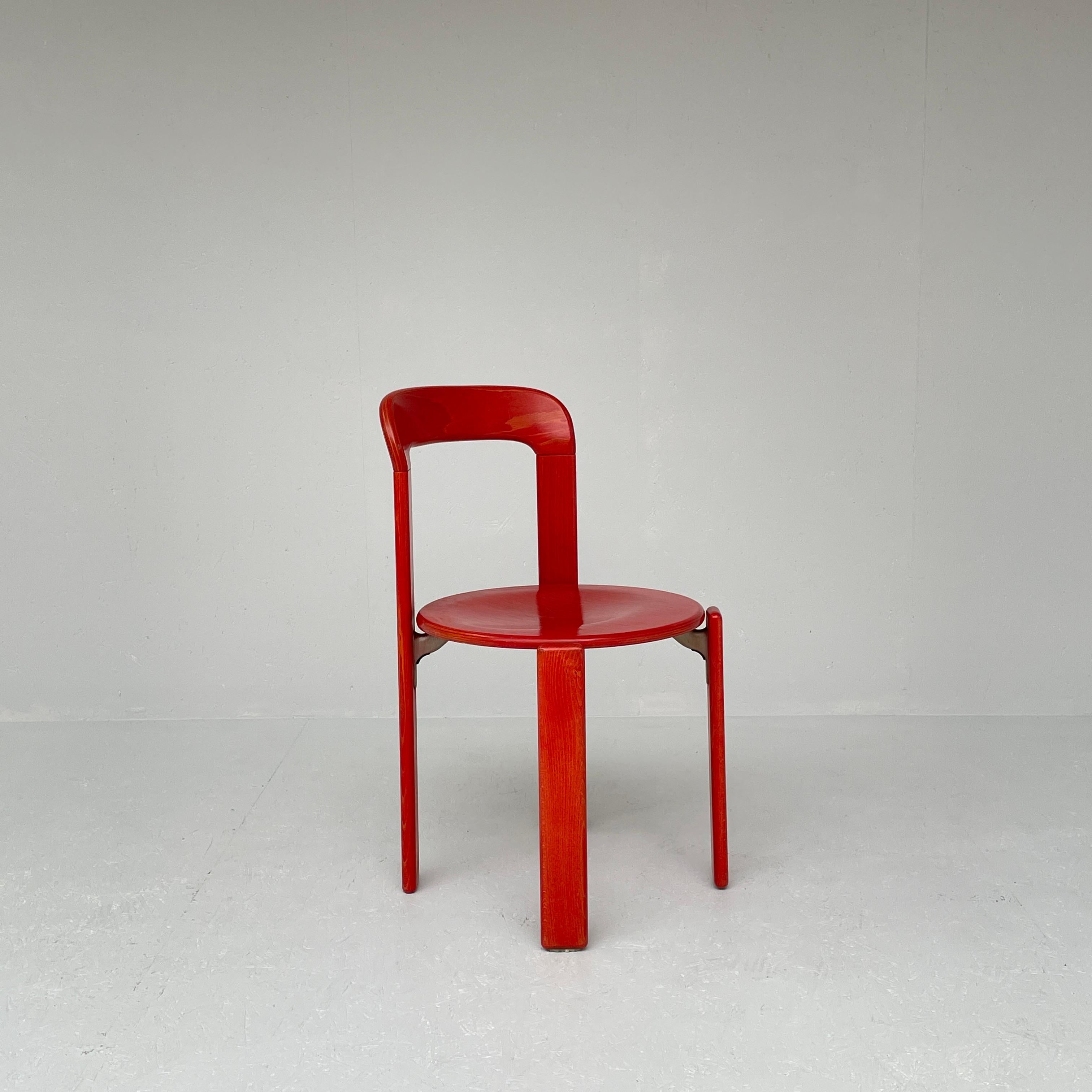 Wood Vintage Bruno Rey Chairs by Kusch Co. in Red, 1970s