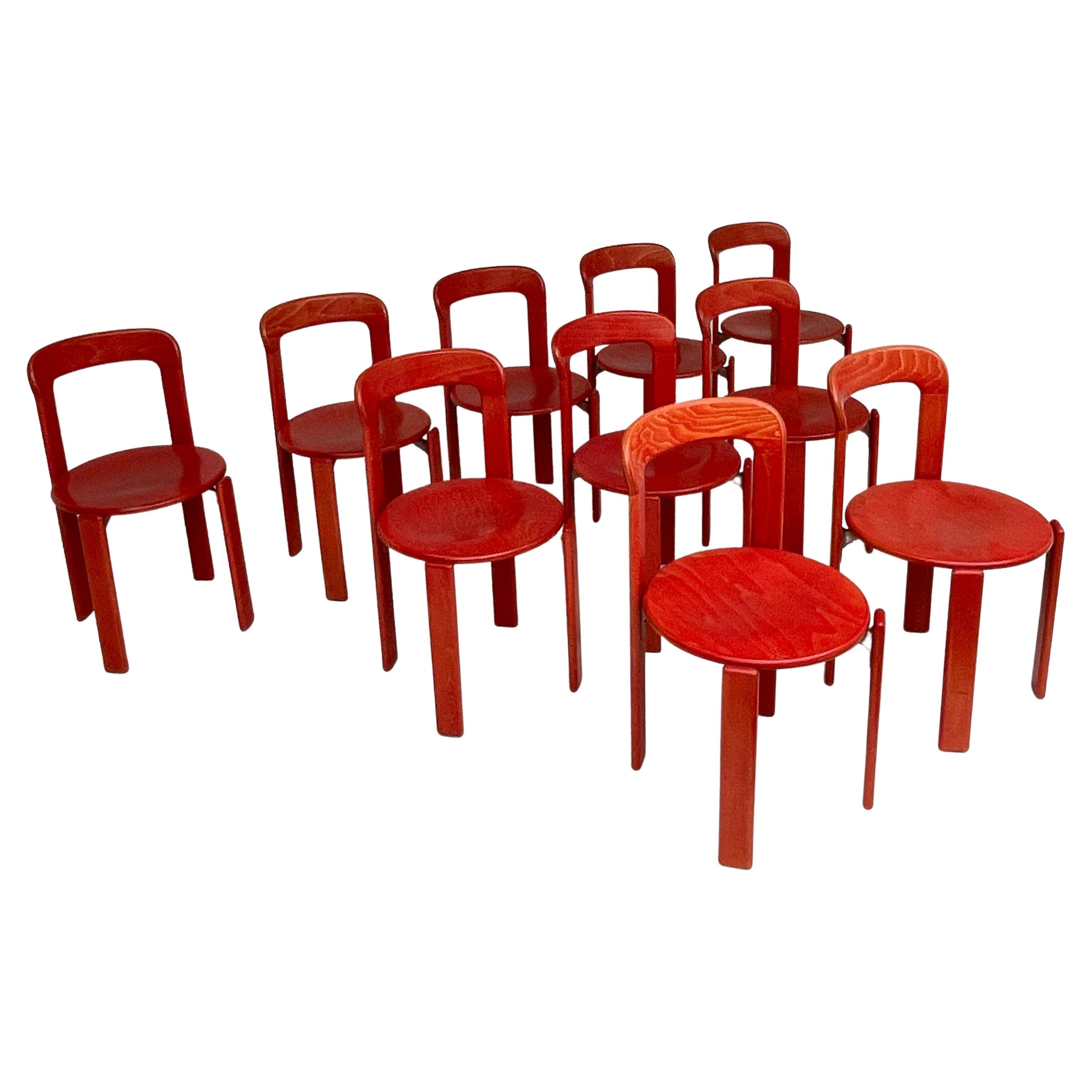 Vintage Bruno Rey Chairs by Kusch Co. in Red, 1970s