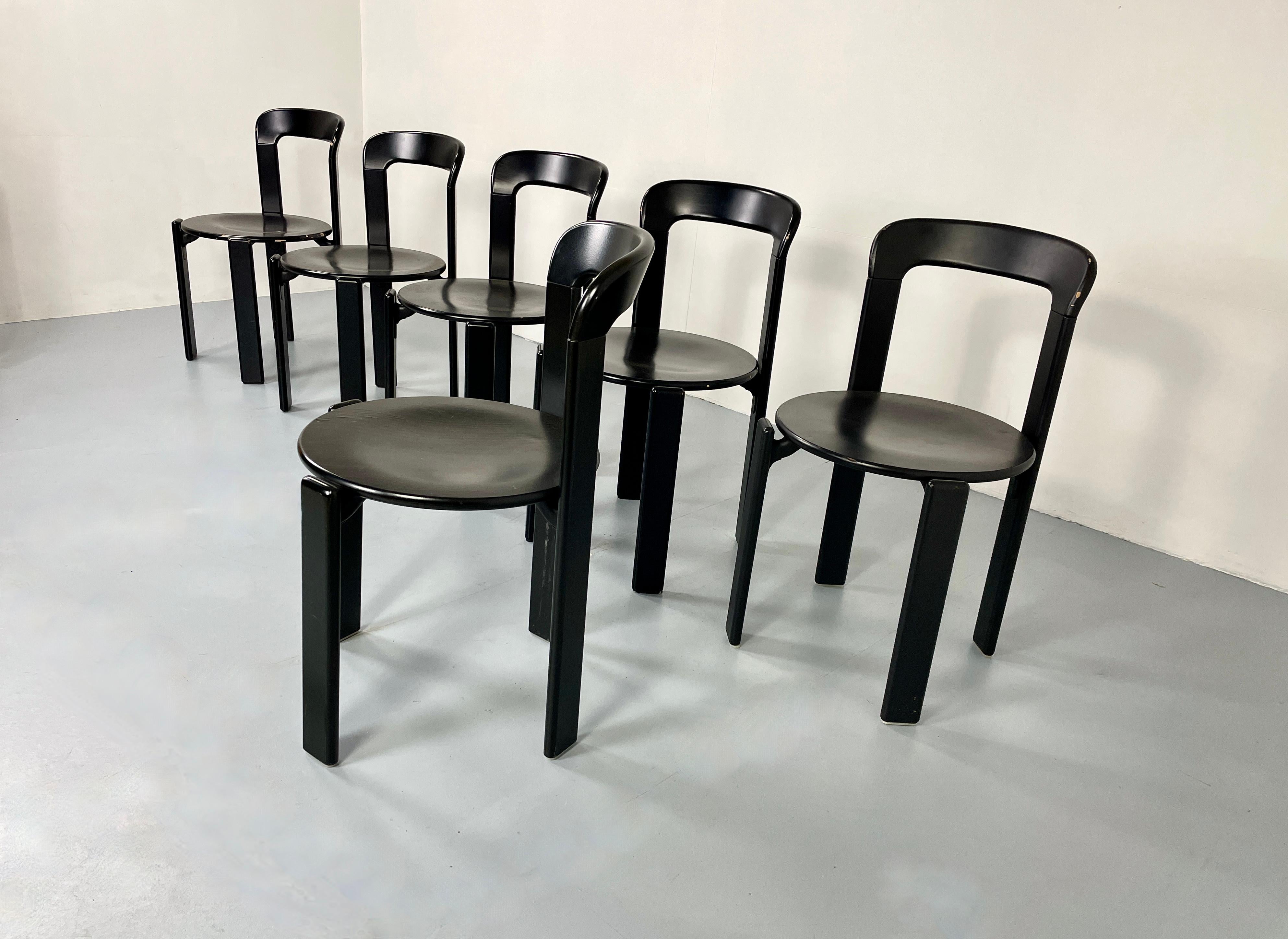 Late 20th Century Vintage Bruno Rey Dinning Chairs Post-Modern Black Dieter Switzerland