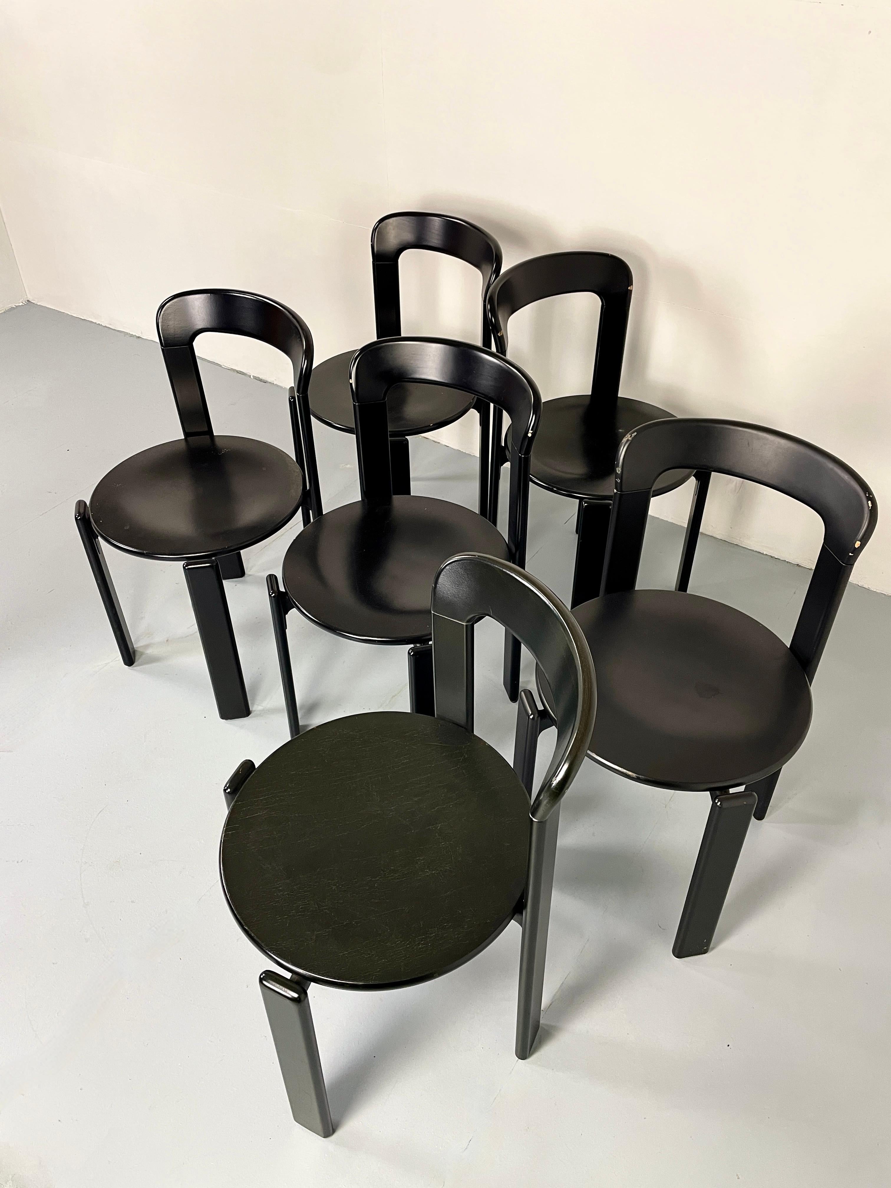 Oak Vintage Bruno Rey Dinning Chairs Post-Modern Black Dieter Switzerland