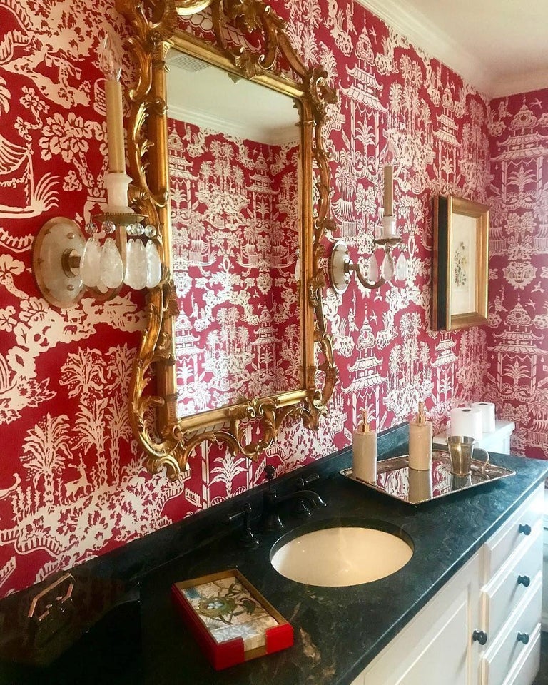 Vintage Brunschwig and Fils Iconic Lhasa Hand-Printed Wallpaper Melon