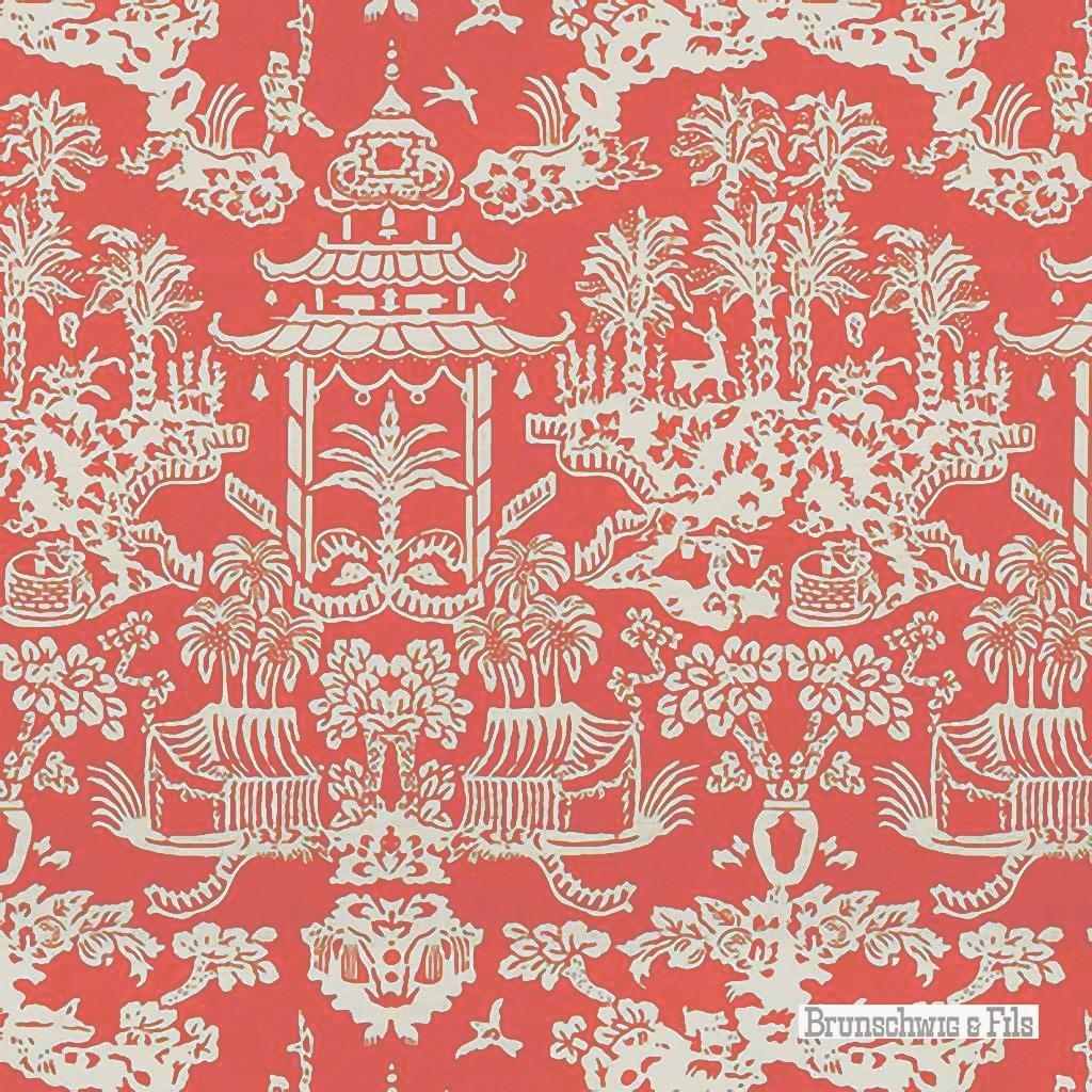 Chinoiserie Vintage Brunschwig & Fils Iconic Lhasa Hand-Printed Wallpaper Melon Double Roll For Sale