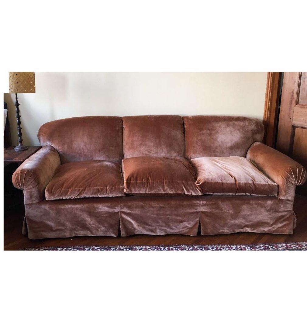 peach velvet couch
