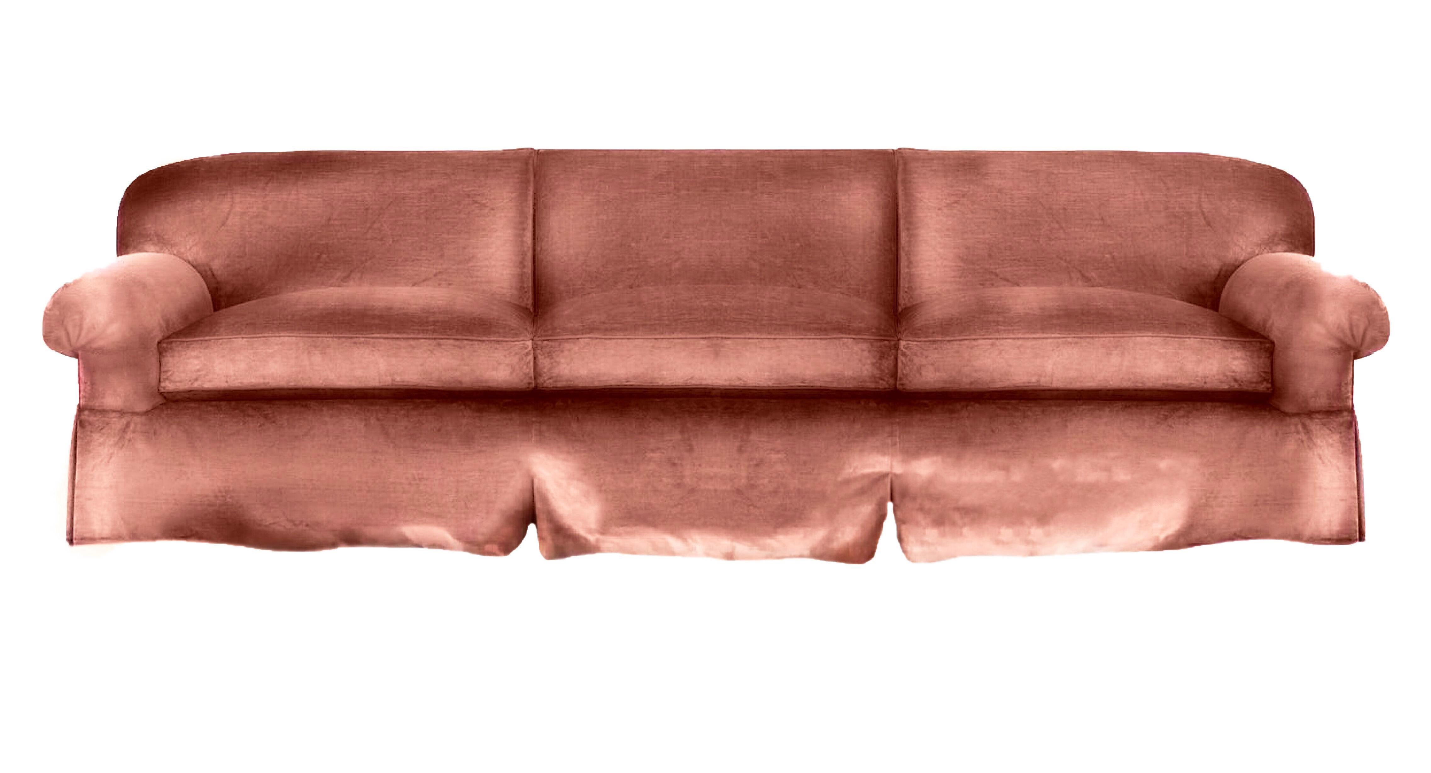 Vintage Brunschwig & Fils Peach Velvet Cavendish down-filled 3-Seat Sofa