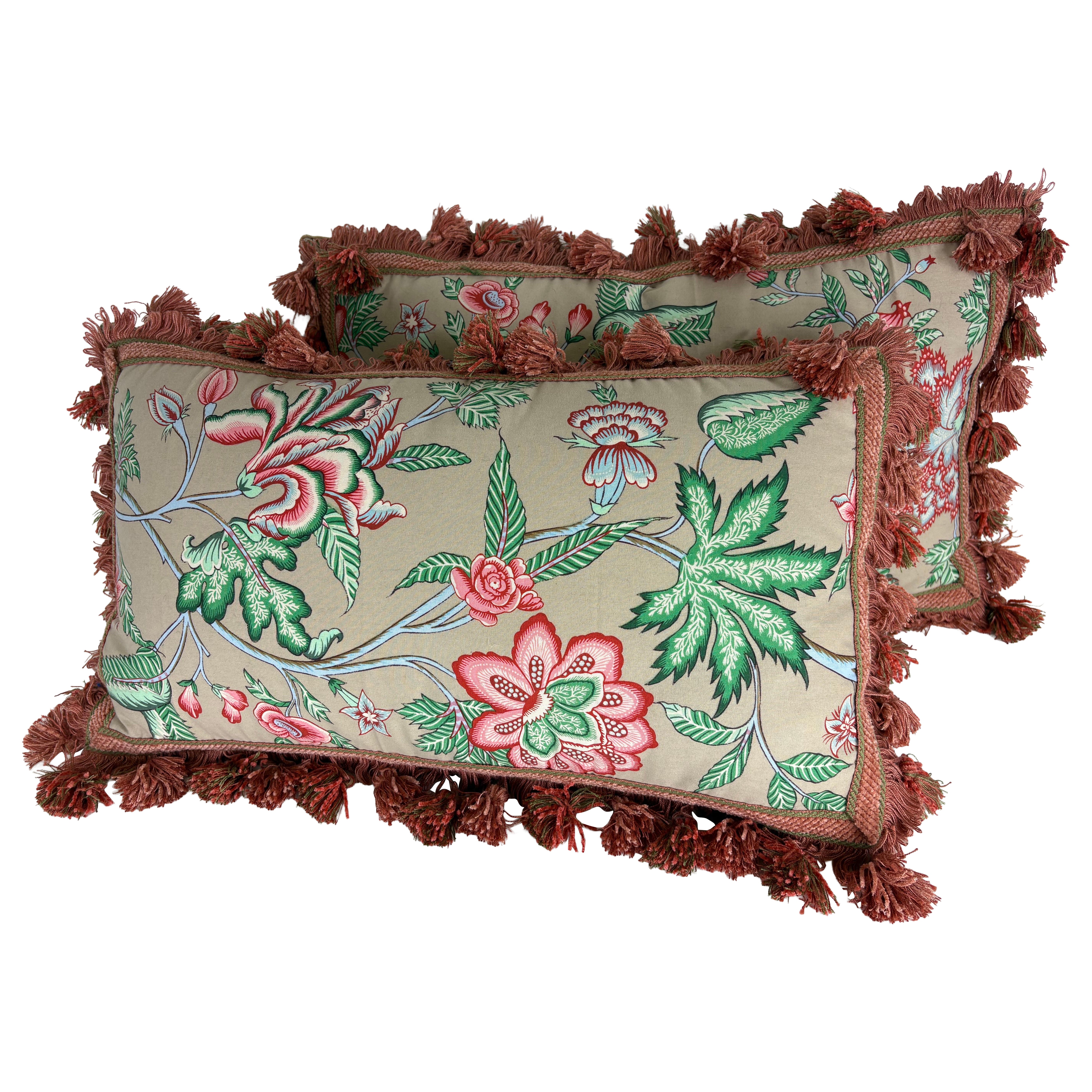 Cuscini lombari d'epoca Brunschwig & Fils con nappe floreali, una coppia