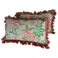 Vintage Brunschwig & Fils tasseled floral lumbar pillows/a pair