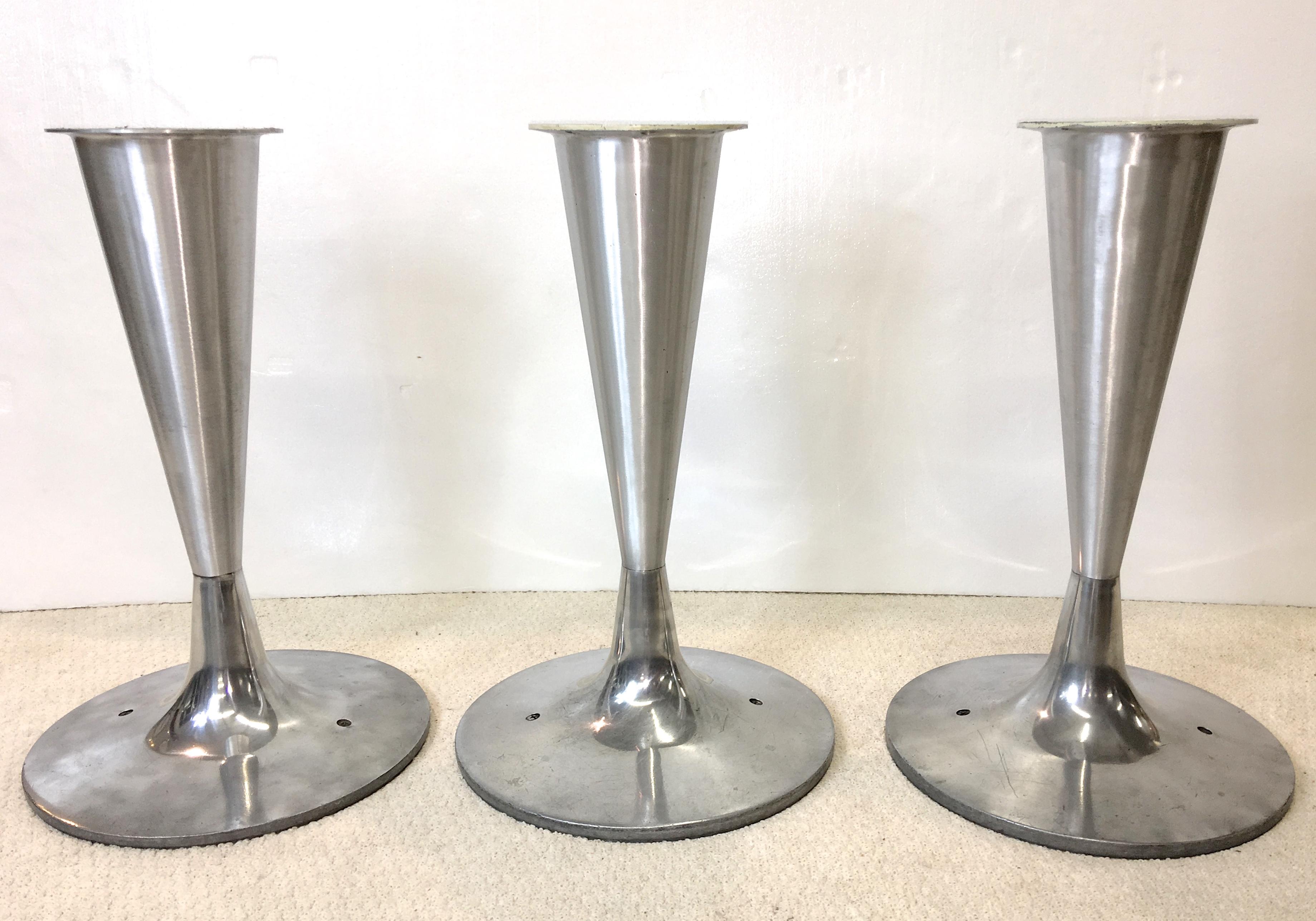 We have a total of three of these 29 inch high 36 inch round pedestal refreshment tables from the now defunct Bowl-O-Mat in Beverly, Massachusetts produced by Brusnwick Corporation in 1962. During the preceding year there was a business combination