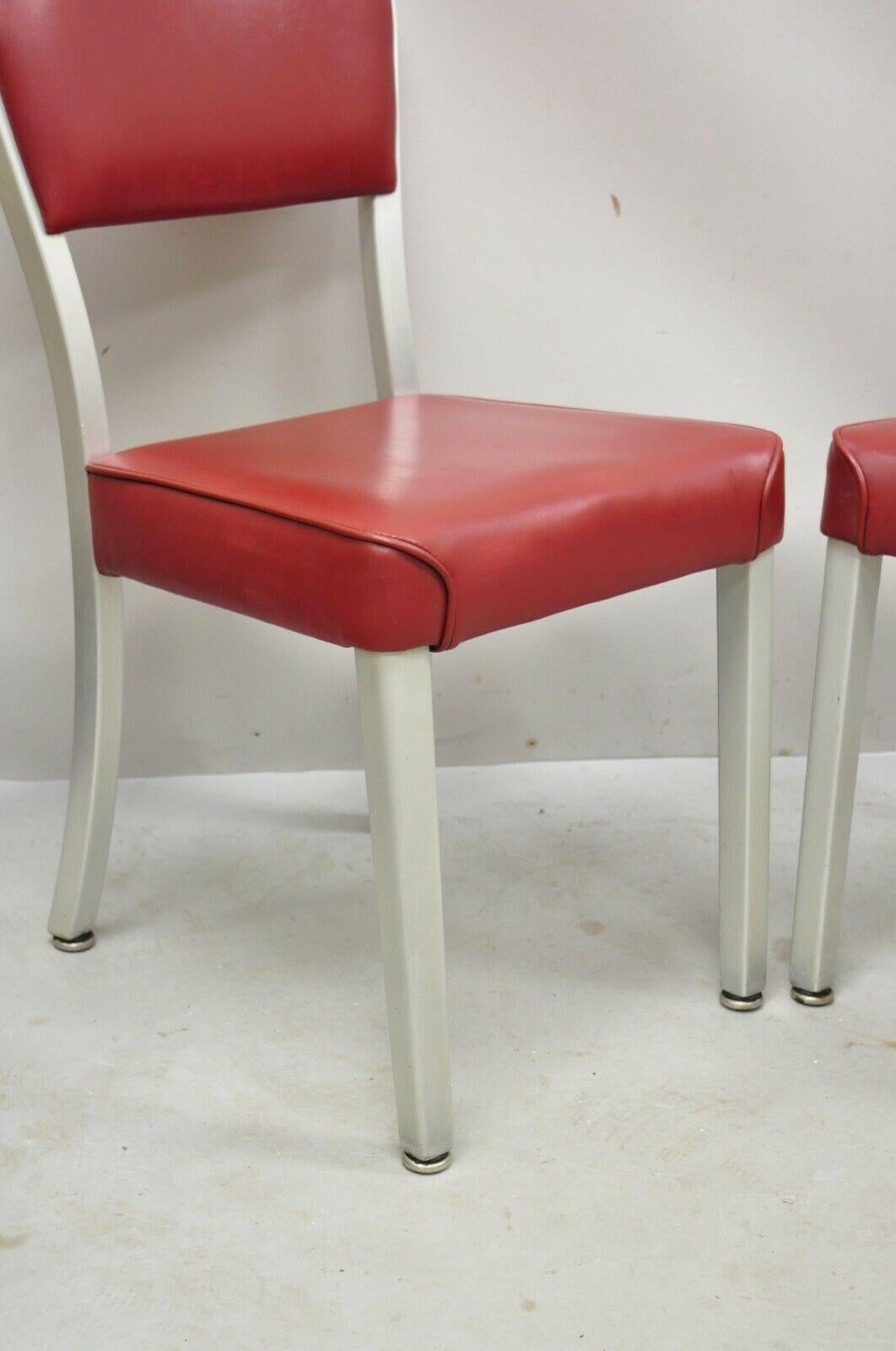 American Vintage Brushed Aluminum Red Upholstered Emeco Navy Style Side Chairs, a Pair For Sale