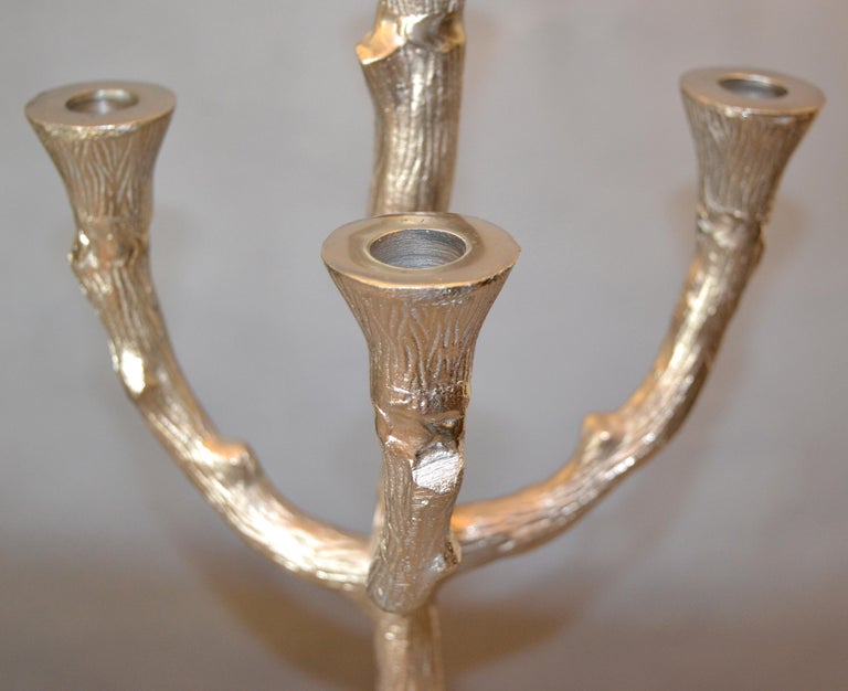 Vintage Brushed Aluminum Tree Branch Candelabras, a Pair For Sale at