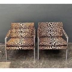 Vintage Brushed Chrome Leopard Lounge Chairs - A Pair