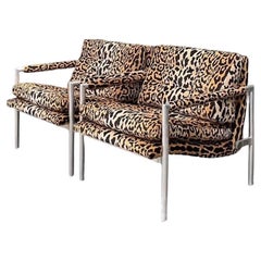 Vintage Brushed Chrome Leopard Lounge Chairs - A Pair