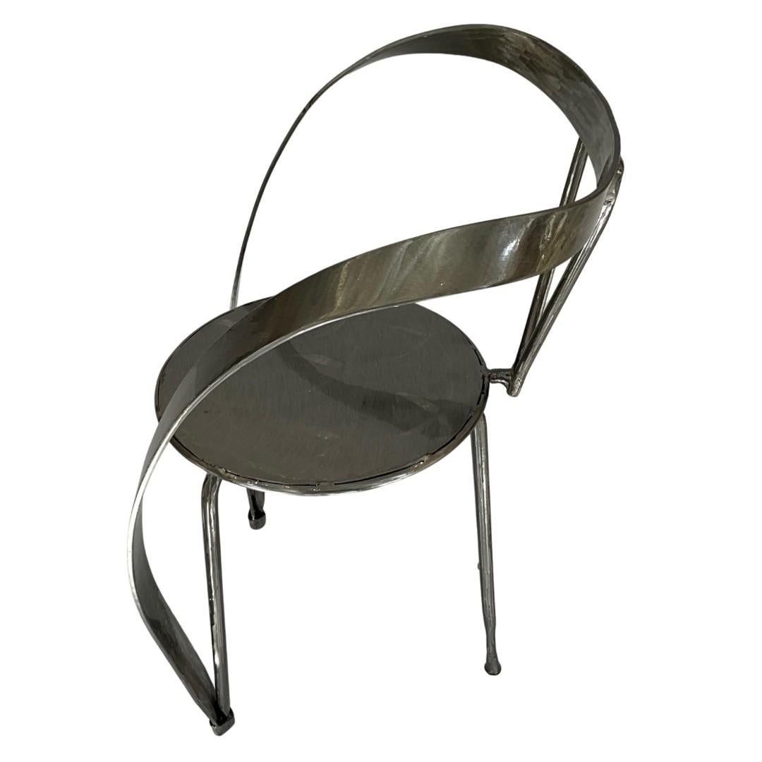 Post-Modern Vintage Brushed Metal Ribbon Chair For Sale