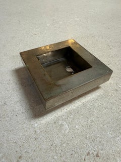 Vintage Brushed Metal Square Catchall Tray with Patina