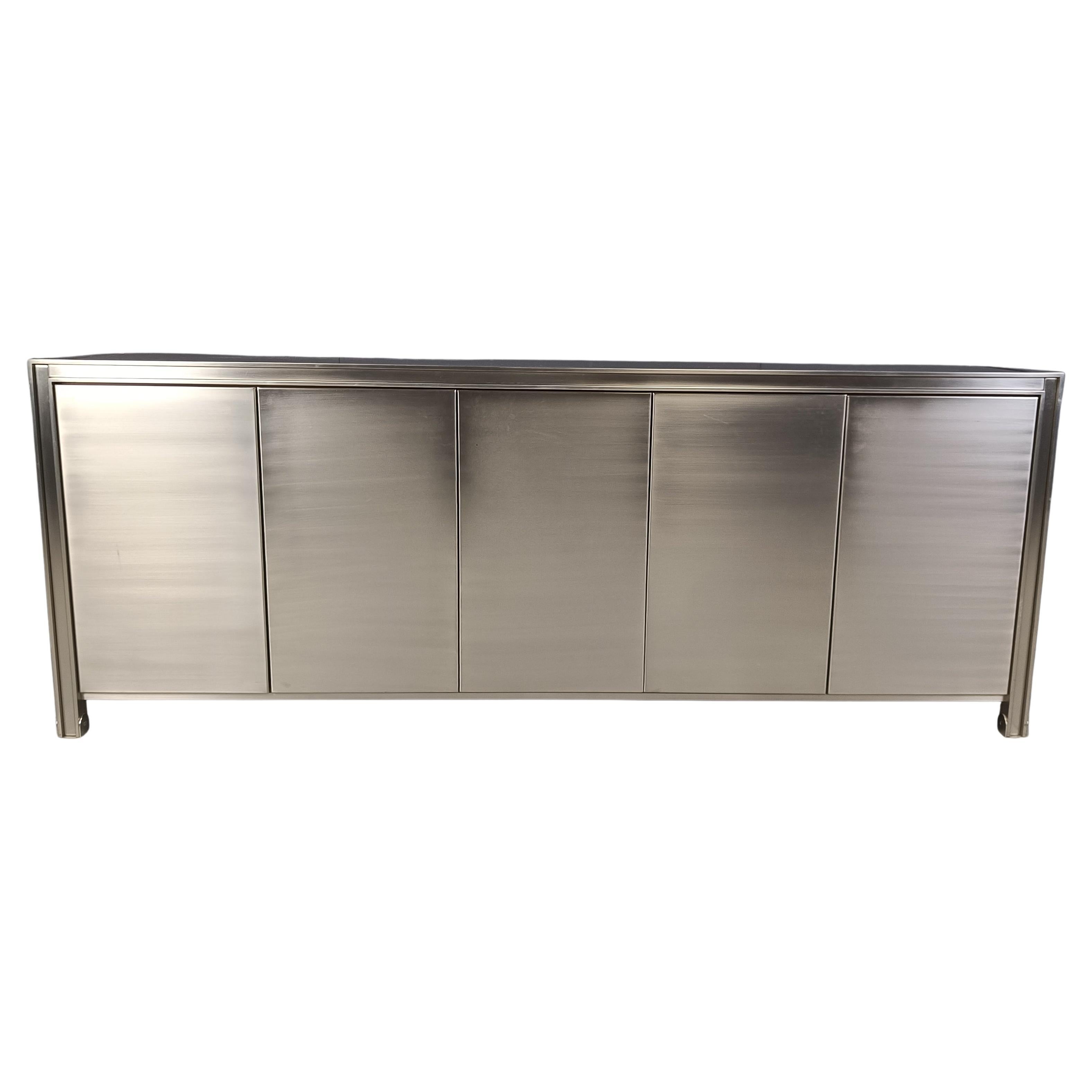Vintage brushed steel credenza by Belgochrom, 1980s