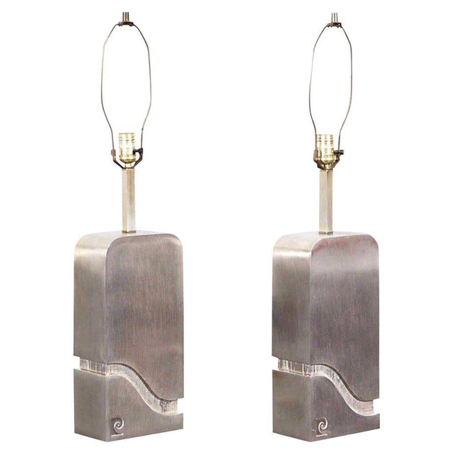 Vintage Brushed Steel "Waterfall" Lamps by Pierre Cardin