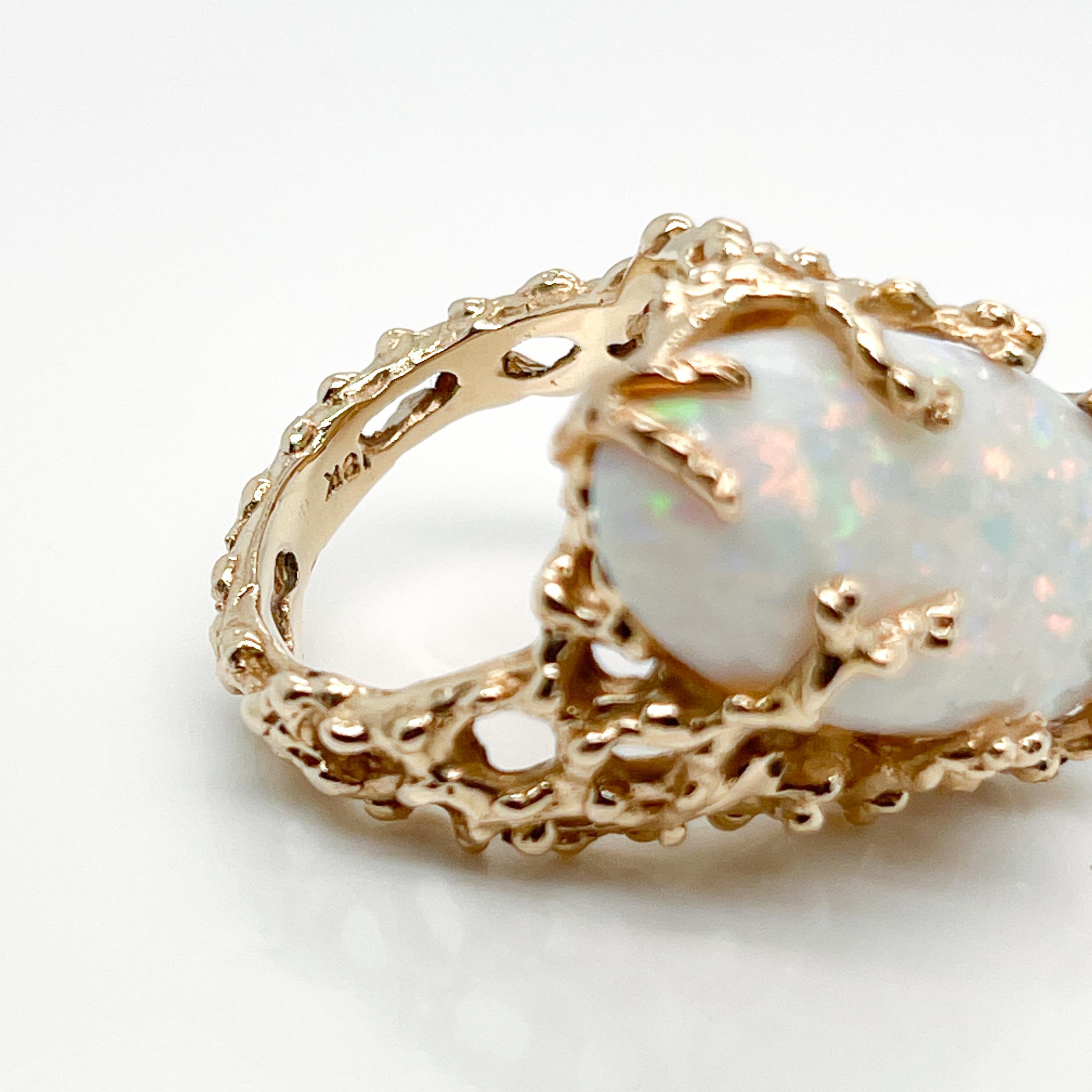 Brutalistischer Cocktail-Ring aus 18 Karat Gold & Opal-Cabochon 5