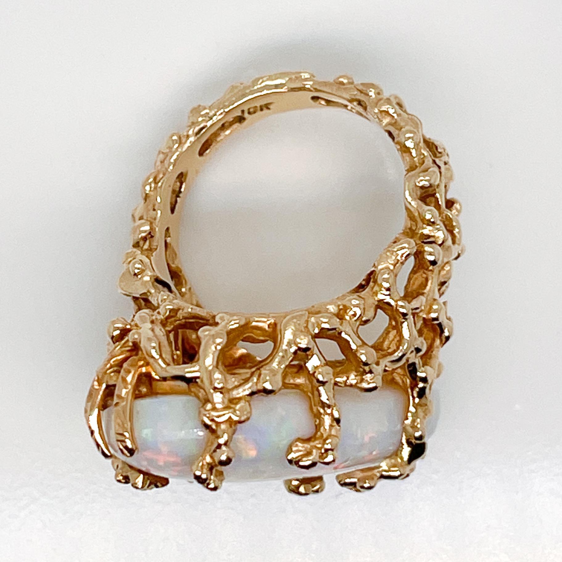 Brutalistischer Cocktail-Ring aus 18 Karat Gold & Opal-Cabochon 9