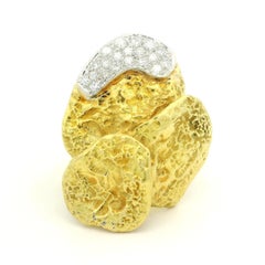 Vintage Brutalist 1978 Boris LeBeau 18k Gold Diamond Wide Heavy Textured Ring