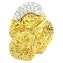 Anello Brutalista d'epoca del 1978 Boris LeBeau in oro 18k con diamante e struttura larga e pesante