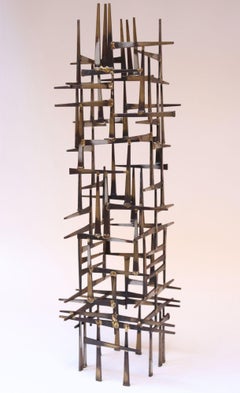 Vintage Brutalist Abstract Freestanding Metal Nail Art Sculpture