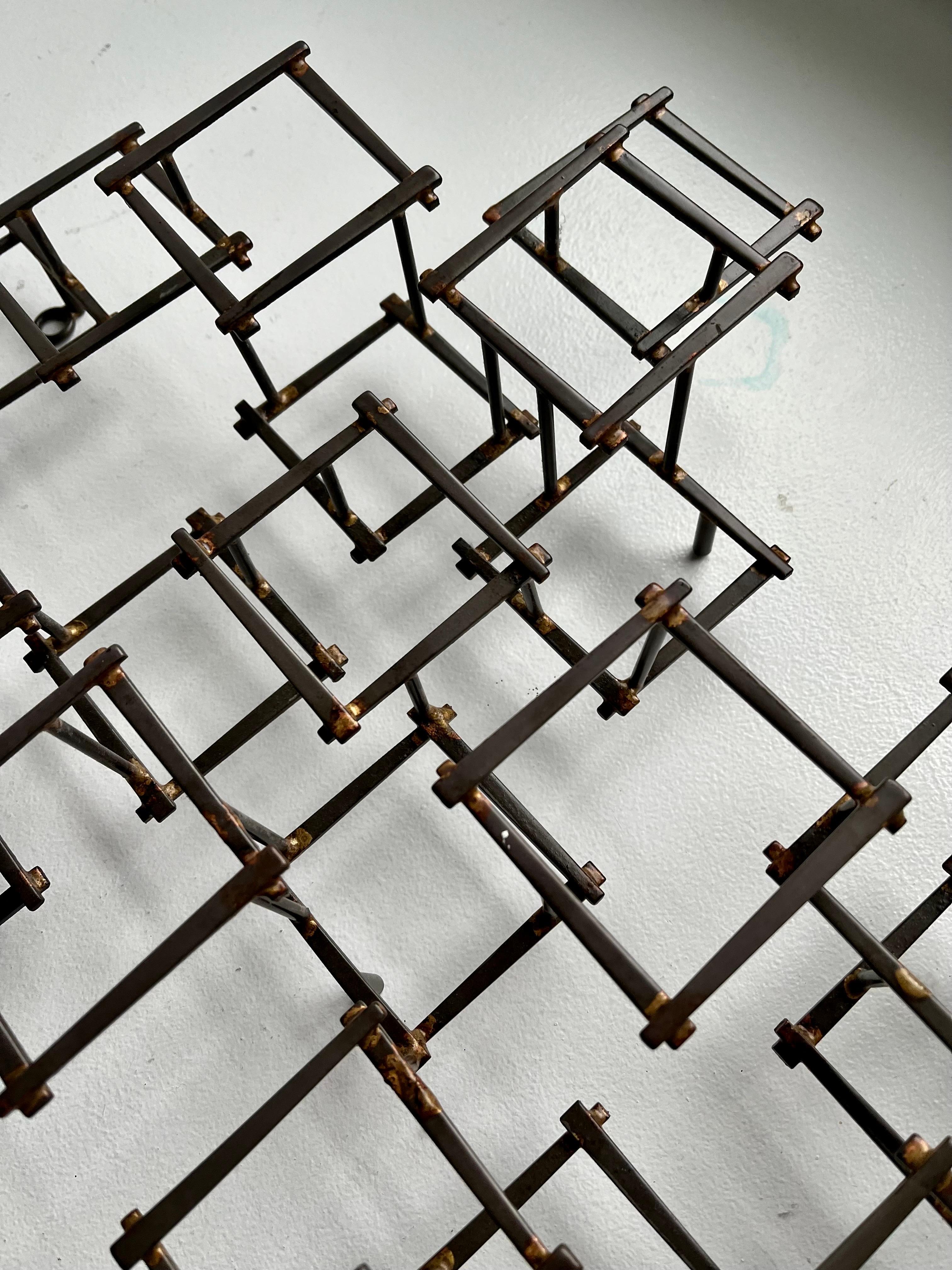 Vintage Brutalist Abstract Metal Nail Wall Art Sculpture, circa 1970 For Sale 9
