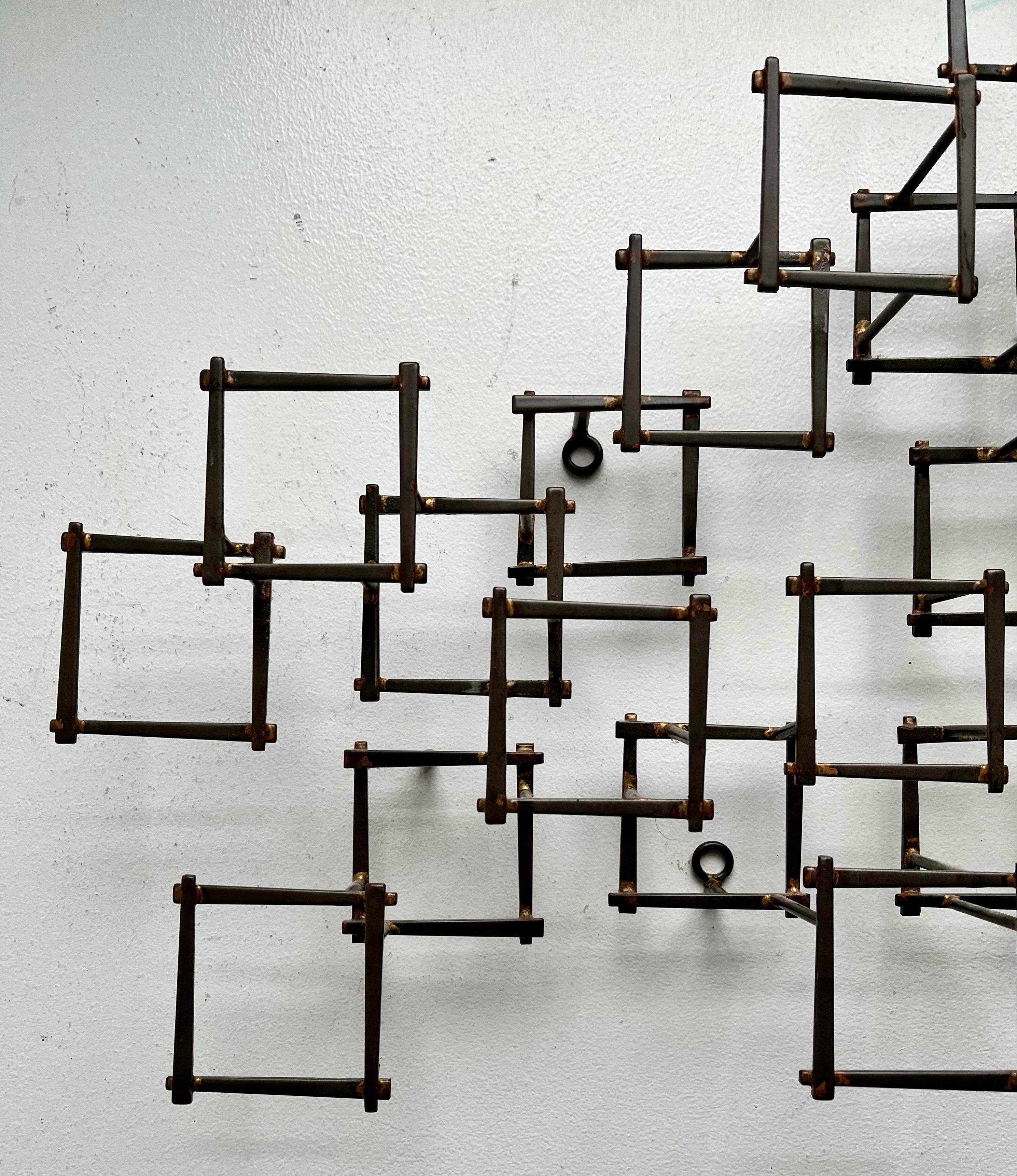 Vintage Brutalist Abstract Metal Nail Wall Art Sculpture
In the Style of  William Bowie, circa 1970's
Artist Unknown

