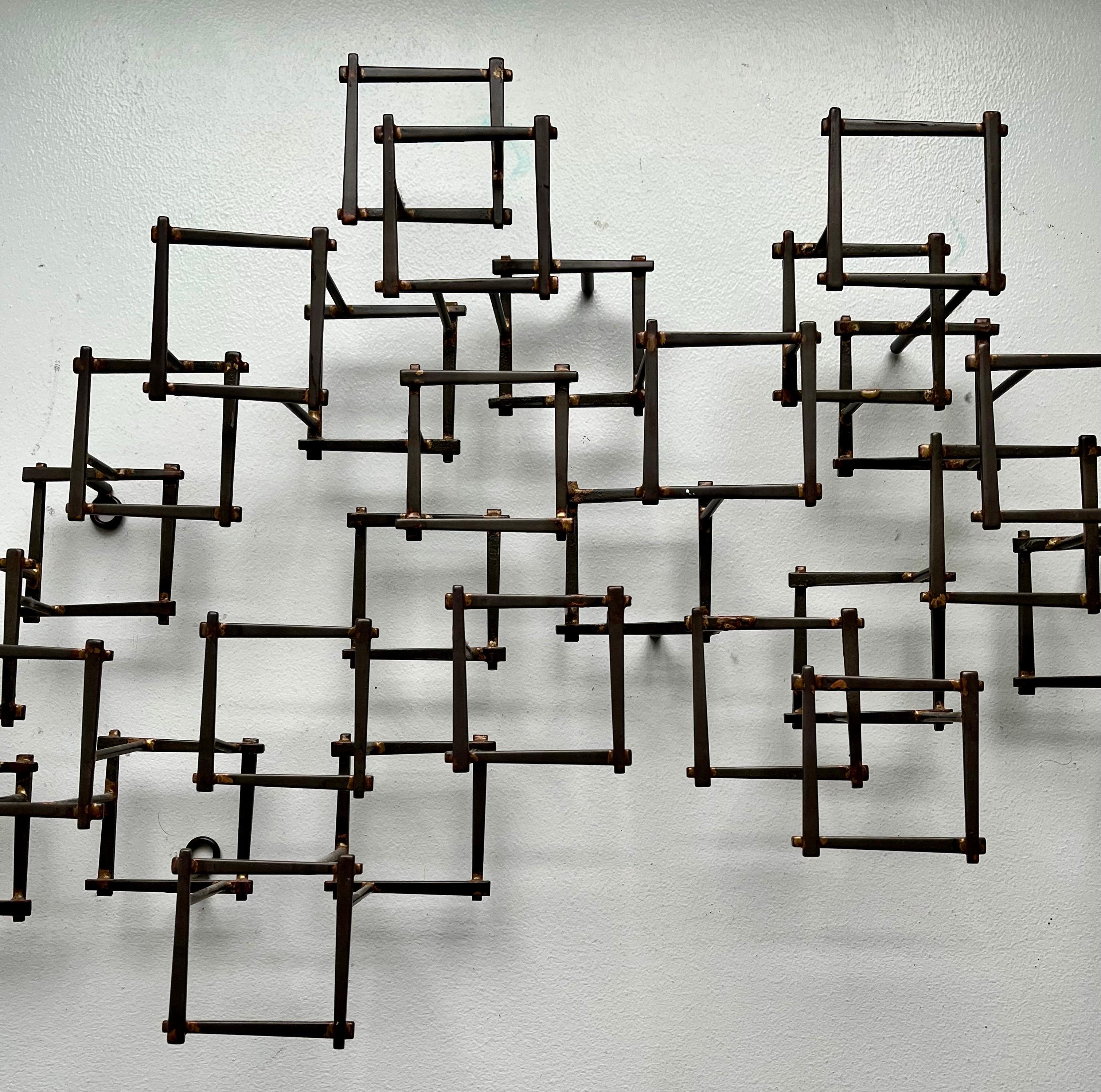 American Vintage Brutalist Abstract Metal Nail Wall Art Sculpture, circa 1970 For Sale