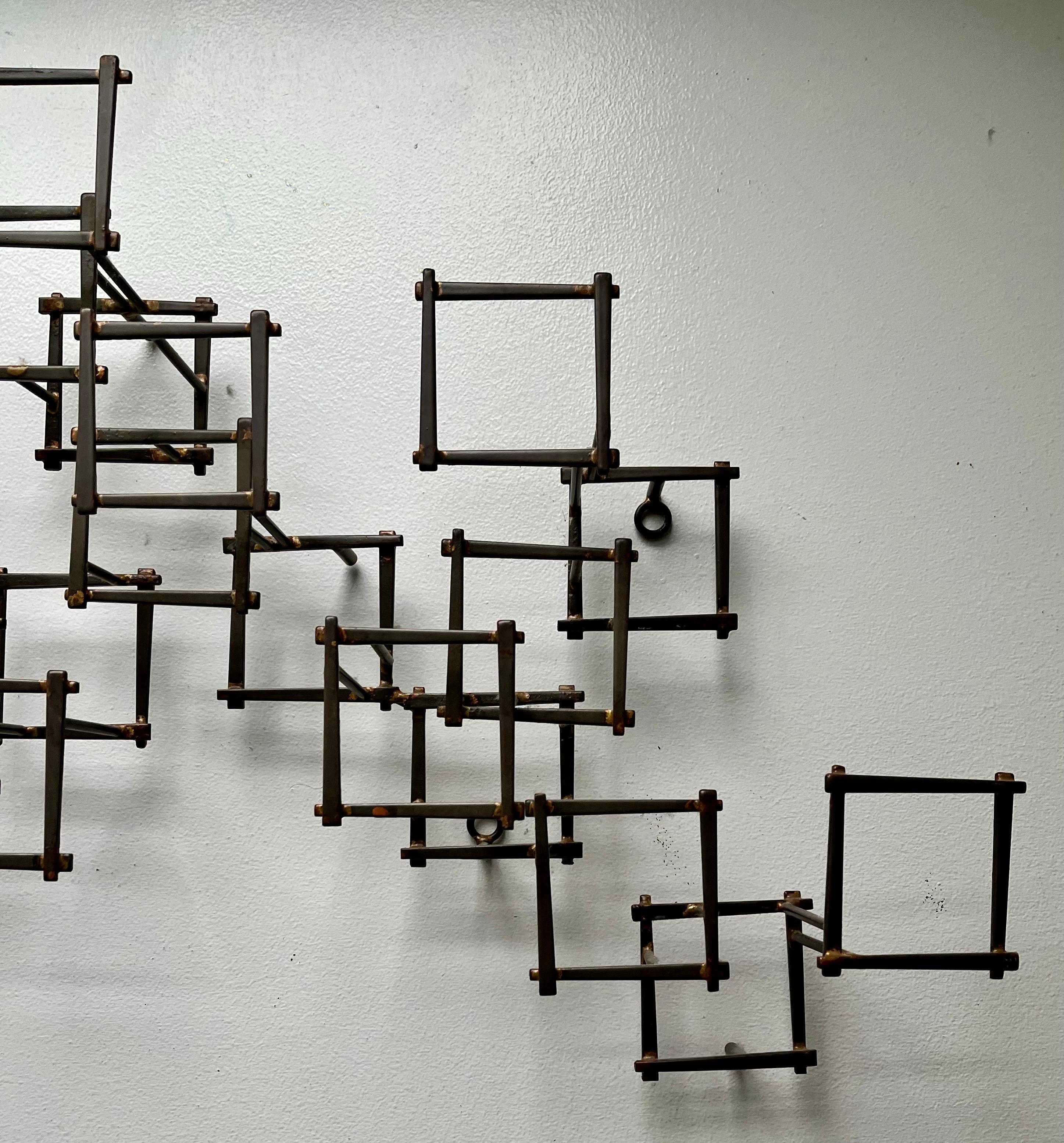 Vintage Brutalist Abstract Metal Nail Wall Art Sculpture, circa 1970 In Good Condition For Sale In Philadelphia, PA