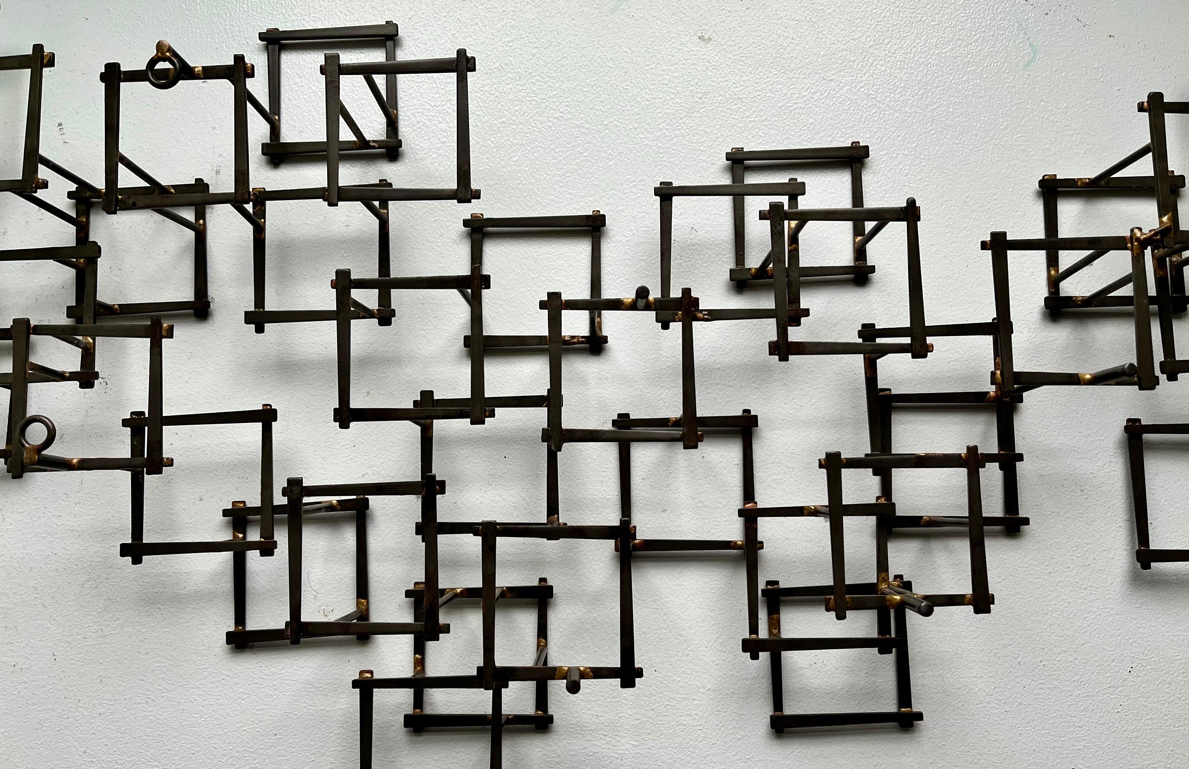 Late 20th Century Vintage Brutalist Abstract Metal Nail Wall Art Sculpture, circa 1970 For Sale