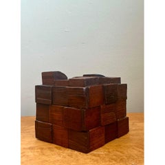 Vintage Brutalist Abstract Wood Tissue Box