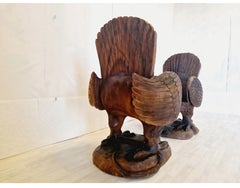 Vintage Brutalist Armchairs Solid Wood Eagle Carvings