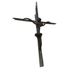 Vintage Brutalist Art Wall Crucifix in Iron Nails & Brass