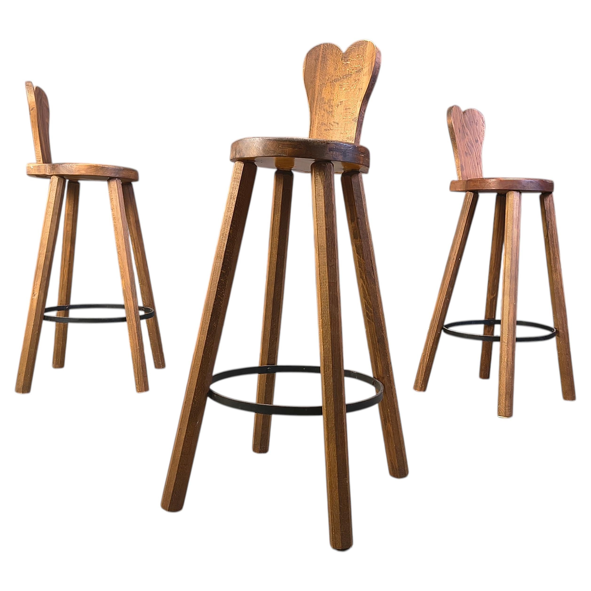 Vintage brutalist bar stools, 1960s- set of 3 For Sale
