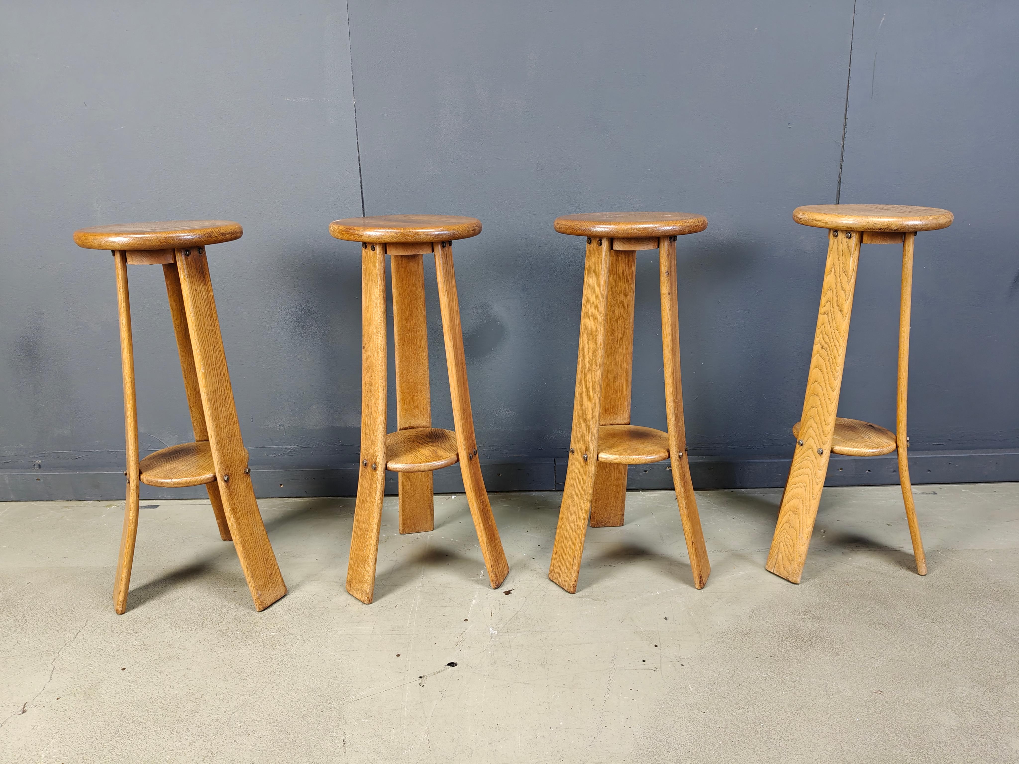 Vintage brutalist bar stools, set of 4 - 1960s For Sale 3