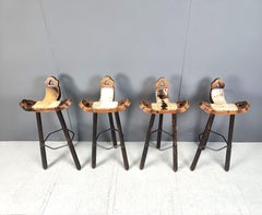 Lot de 4 tabourets de bar brutalistes vintage des années 1960