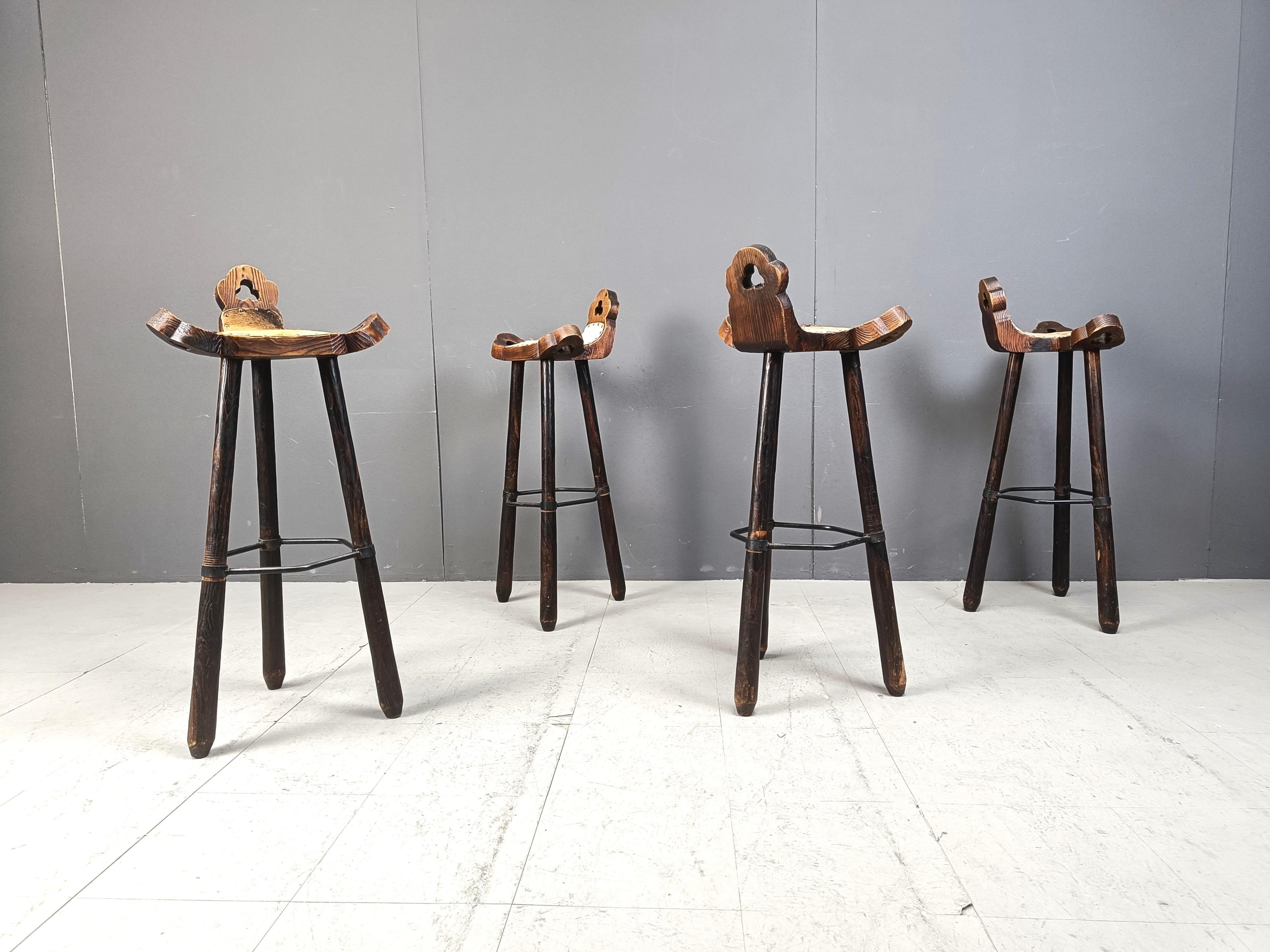 Mid-20th Century Vintage brutalist bar stools set of 4 - 1960s