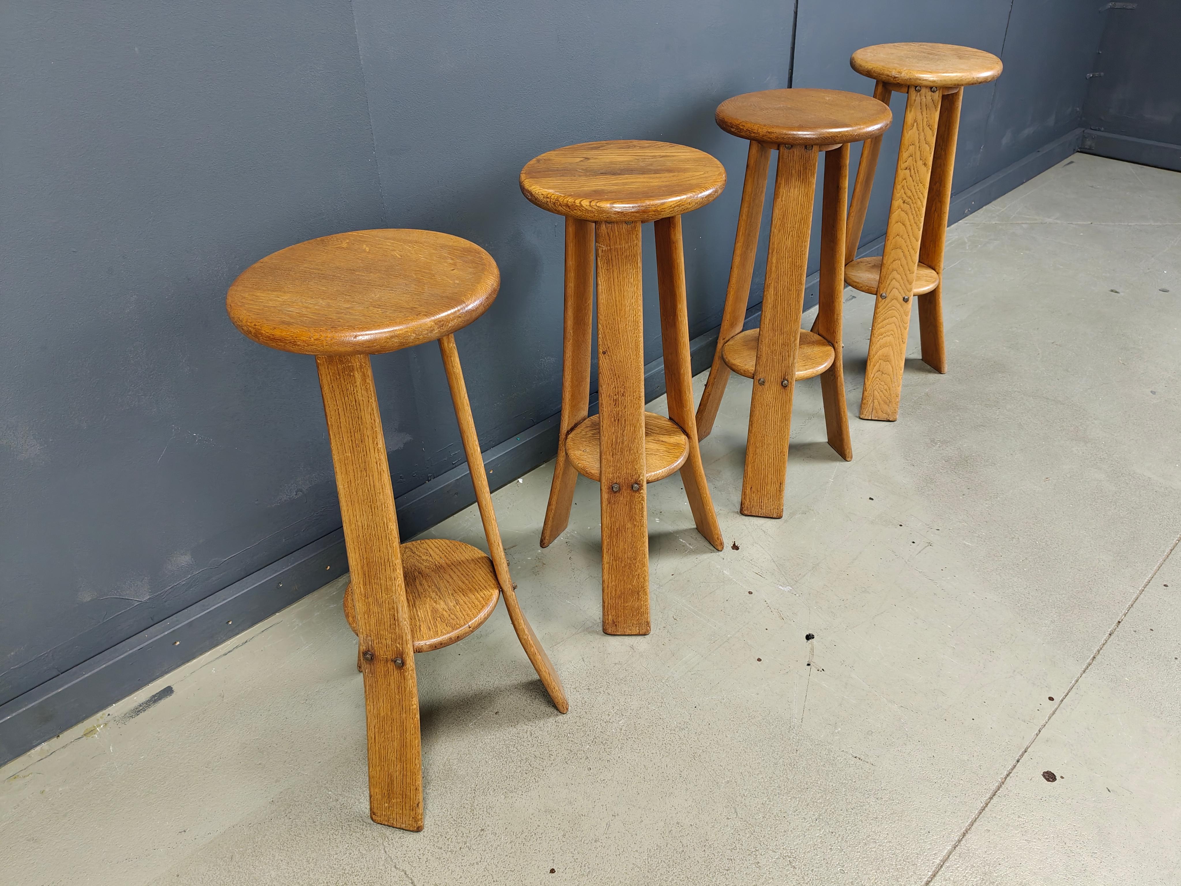 Mid-20th Century Vintage brutalist bar stools, set of 4 - 1960s For Sale