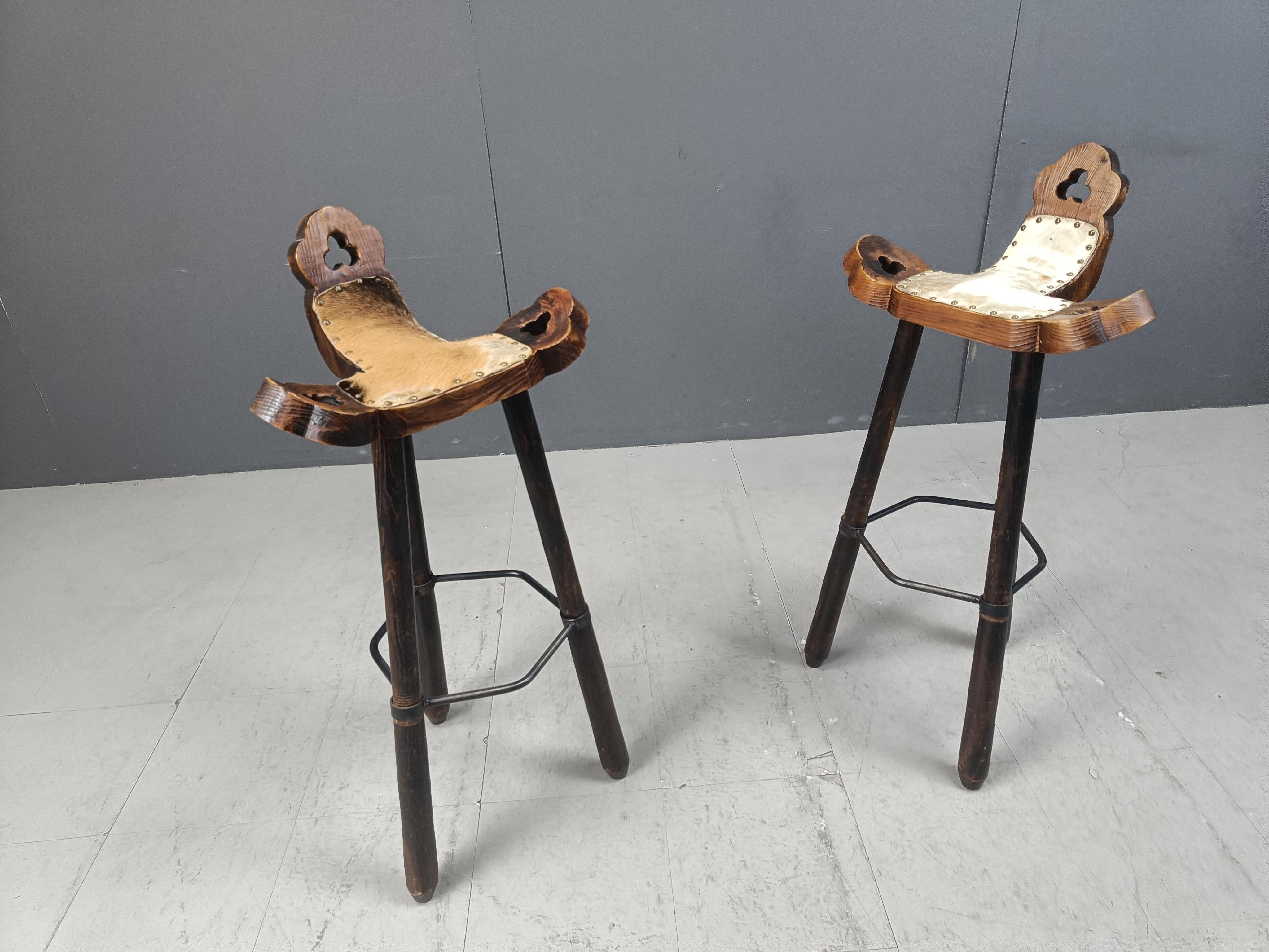 Metal Vintage brutalist bar stools set of 4 - 1960s